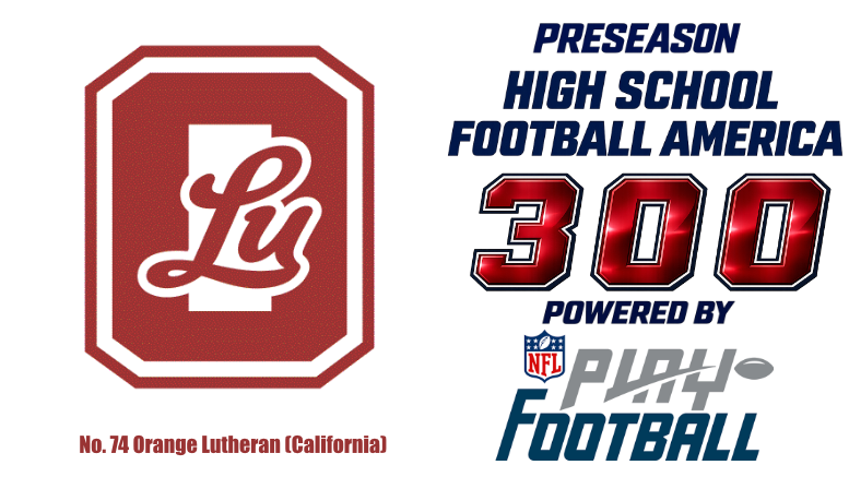 HSFBamerica's tweet photo. 2026 Preseason High School Football America 300 powered by @nflplayfootball.

No. 74 Orange Lutheran (California).  

See full 300 -> https://t.co/ikCzvpTjiM #ThisIsHSFootball #playfootball #highschoolfootball

@bleed_olu_red https://t.co/YFhU3wtGQy
