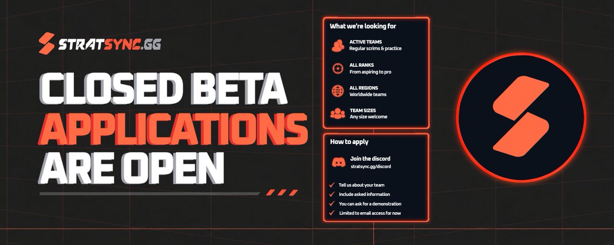 stratsync's tweet photo. Interested in helping shape the future of team management?

We're still accepting a number of Closed Beta teams.

🔗https://t.co/fz7FcWqJNb
🔗https://t.co/HmbdFMT11i

#VALORANT #Esports #StratSync https://t.co/1tSld6j95o