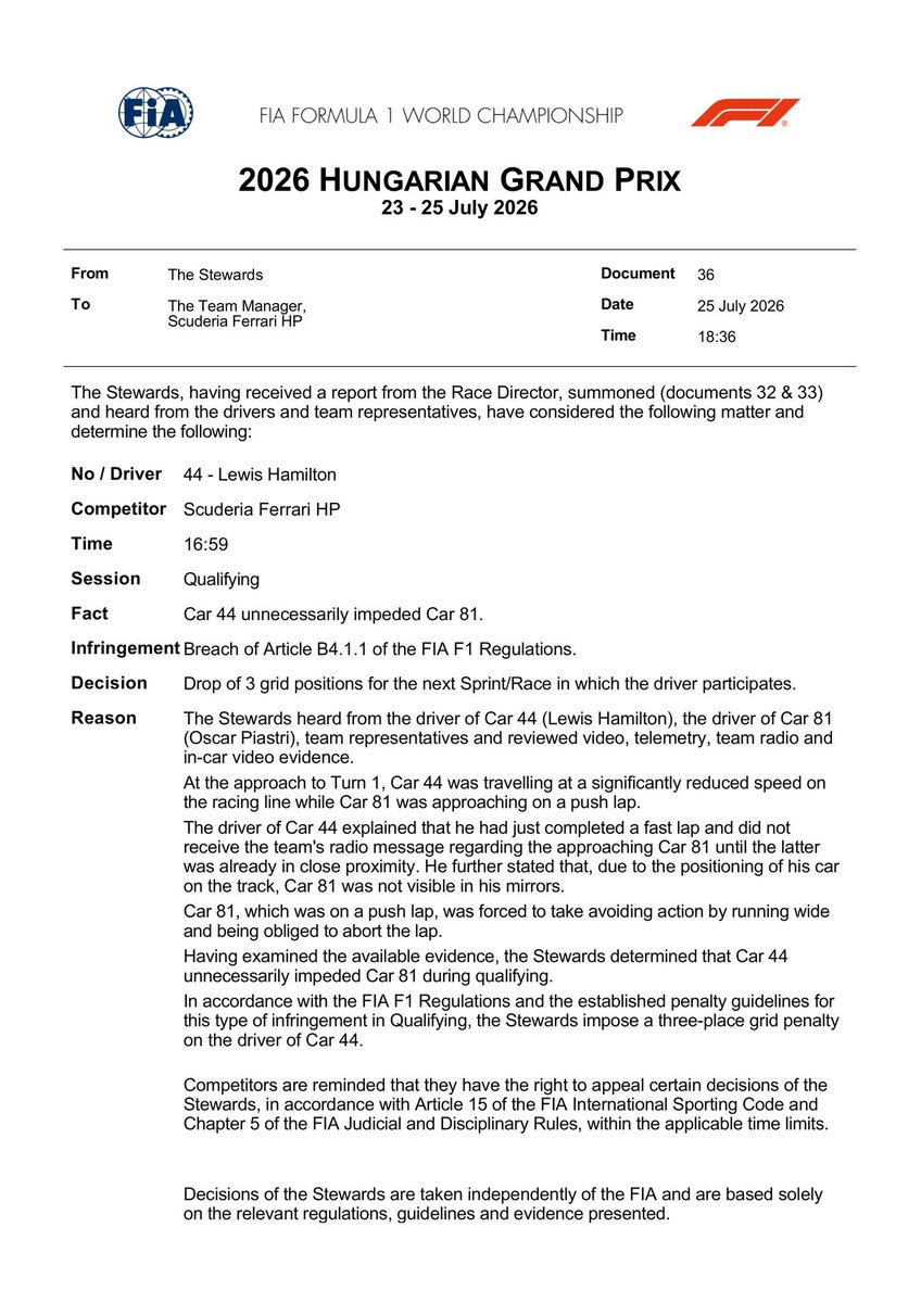 laurogeitabat's tweet photo. lewis hamilton gets a 3 place grid drop penalty for impeding oscar in qualifying. 

oscar is up to p4 on the starting grid tomorrow! https://t.co/ld4iiveseN
