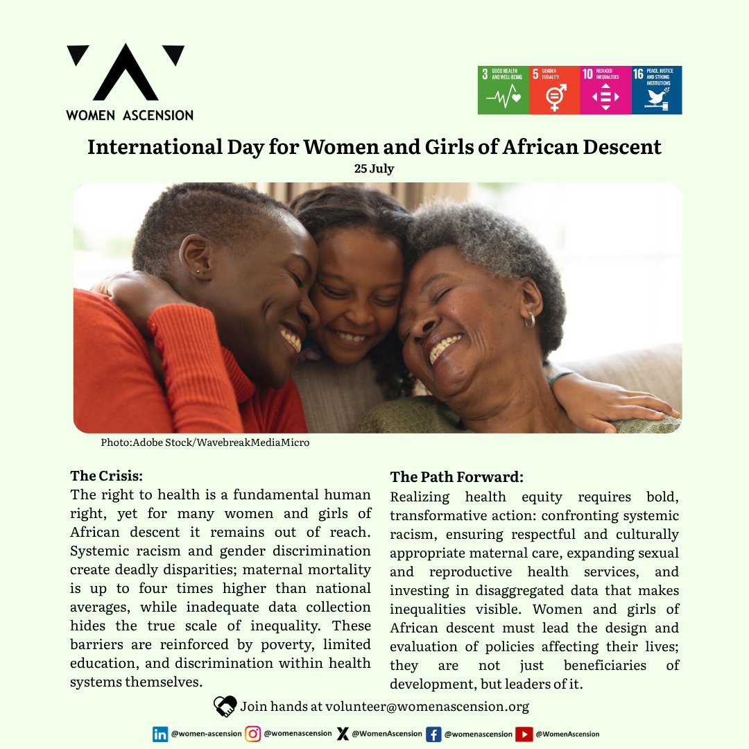 WomenAscension's tweet photo. #Women #Empower #InPower #Leadership #WomenAscensionLeadership2030 #UnitedForImpact
#WomenAndGirlsOfAfricanDescent #AfricanWomen #GenderEquality #HumanRights #Inclusion #EndDiscrimination #WomenLeadership #SocialJustice
#SDG3 #SDG5 #SDG10 #SDG16
#WomenAscension #Global https://t.co/ANA7cTDuQb
