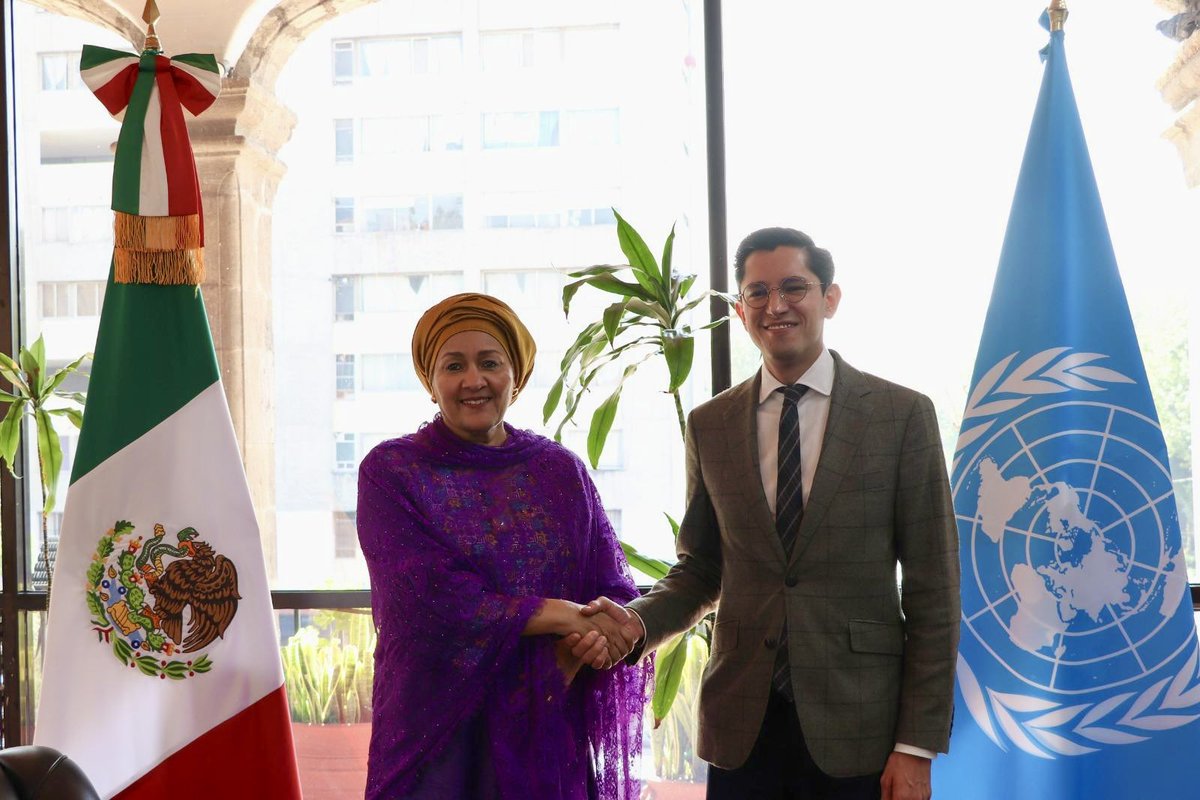 AminaJMohammed's tweet photo. Meaningful exchange with @r_velascoa, Mexico’s Secretary of Foreign Affairs, on the sidelines of the #AIandHumanDev convening.

Discussed Mexico’s partnership across the UN System, including the UN80 Initiative, Women, Peace and Security, and efforts to ensure emerging technologies advance sustainable development.