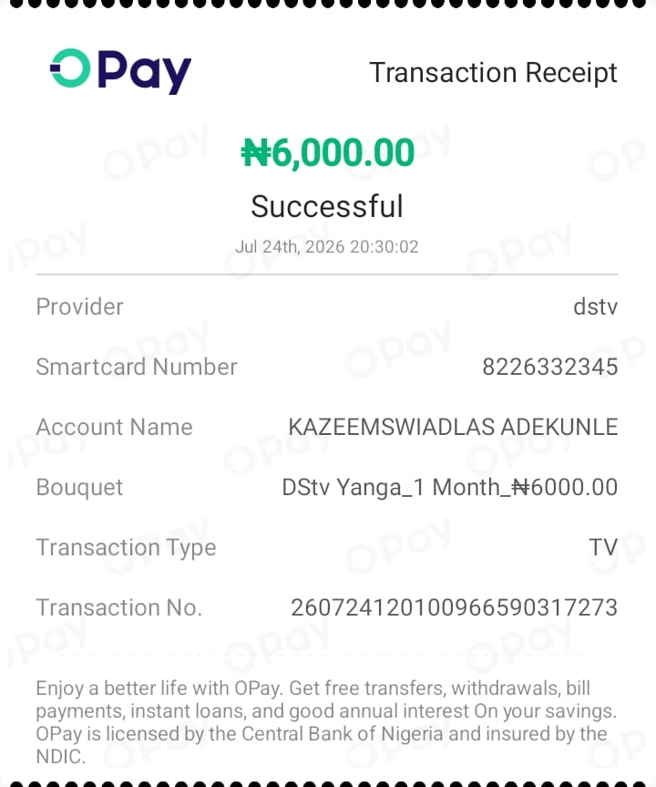 KazeemTiam's tweet photo. @DStvNg Hello,I recharge my dstv yesterday with 8226332345 and since then not working. https://t.co/x7y7CvFPT3