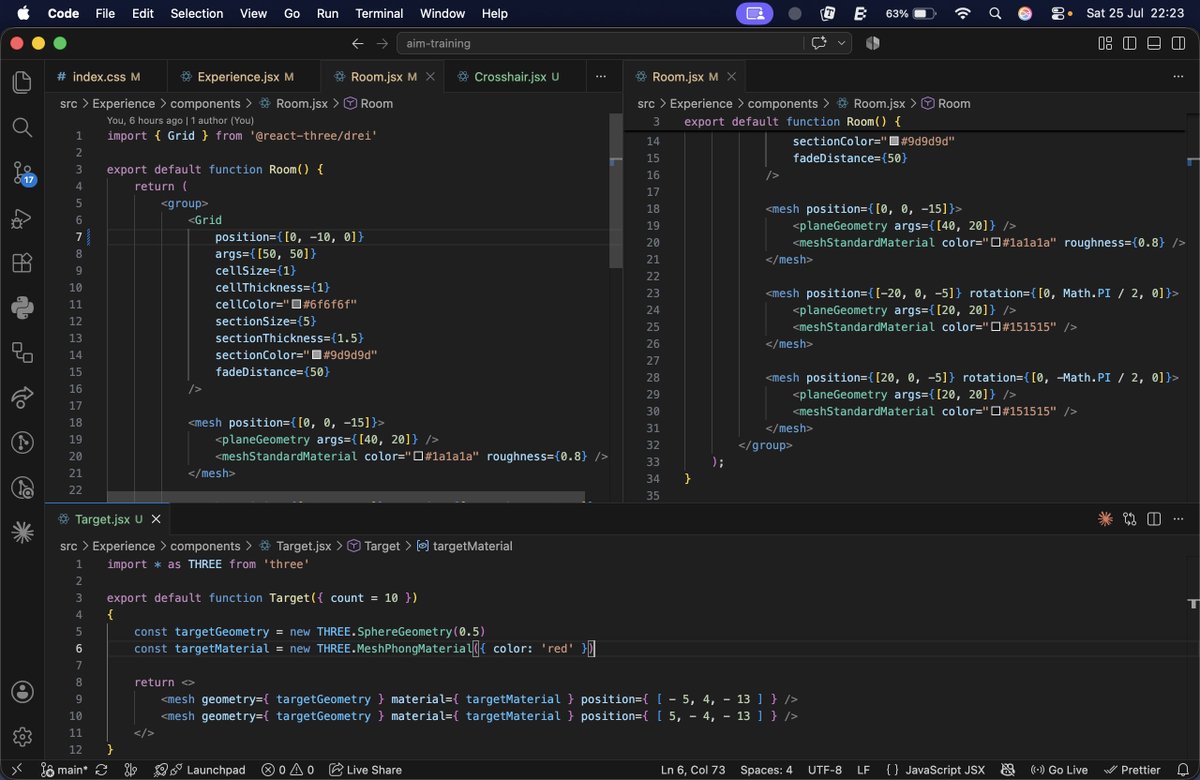 SumoonDev's tweet photo. #LSPPDay55
Today, I 
- continued working on the Aim-Training in R3F
- reworked the environment for the game
- wrote useGame.js for phase control
- refined PointerLockControls for FPS feel
@lftechnology
#60DaysOfLearning2026 #LearningWithLeapfrog #reactthreefiber #react #threejs https://t.co/zeuNTCs9JQ
