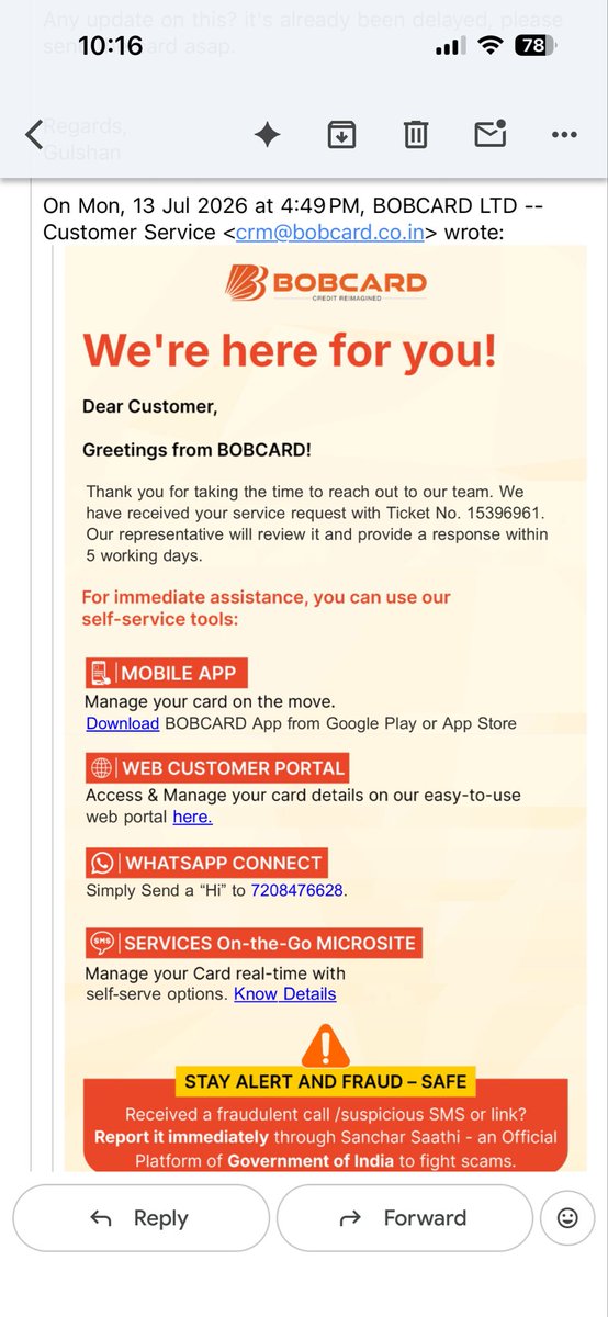 imGmishra's tweet photo. @bobcardofficial I have been rigorously following up with @bobcardofficial on my Scapia BOBCARD replacement for last one month and there is no any response. Its a sheer negligence  and very pathetic customer experience so far. Please resolve my issue immediately. @getscapia https://t.co/j2JIHww86K