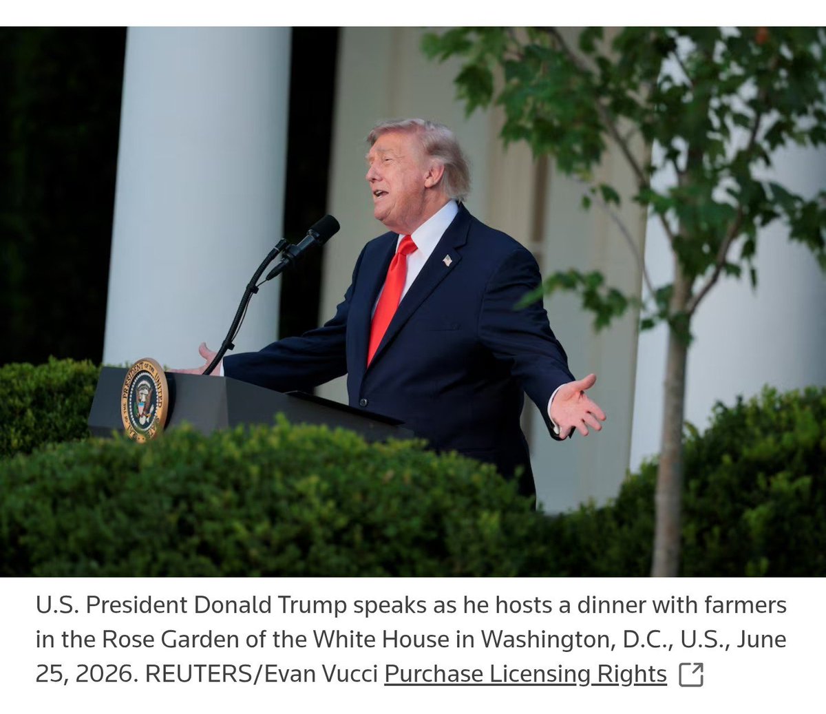 NebraskaSower's tweet photo. @RichardPiersol @SenatorRicketts @SenatorFischer @NEFarmBureau @TeamPillen
“We have another one, a new market coming up, and that’s called the lovely country of #Iran. It’s a beautiful place. Would anybody like to go there?
President Donald J. Trump
June 25, 2026
#farmers #MAHA #agchat #trade https://t.co/oAuL3gI5eu