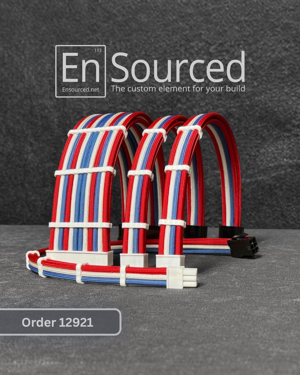 Ensourceddotnet's tweet photo. Red, white, and blue is not exactly shy.
Order 12921 uses Imperial Red, Royal Blue, and White sleeving with White connectors and Wire Wraps. Patriotic build? Easy choice. Captain America theme? That works too.
https://t.co/3YI1ScNxOA
#CustomPCCables https://t.co/yaQEFeTbVL