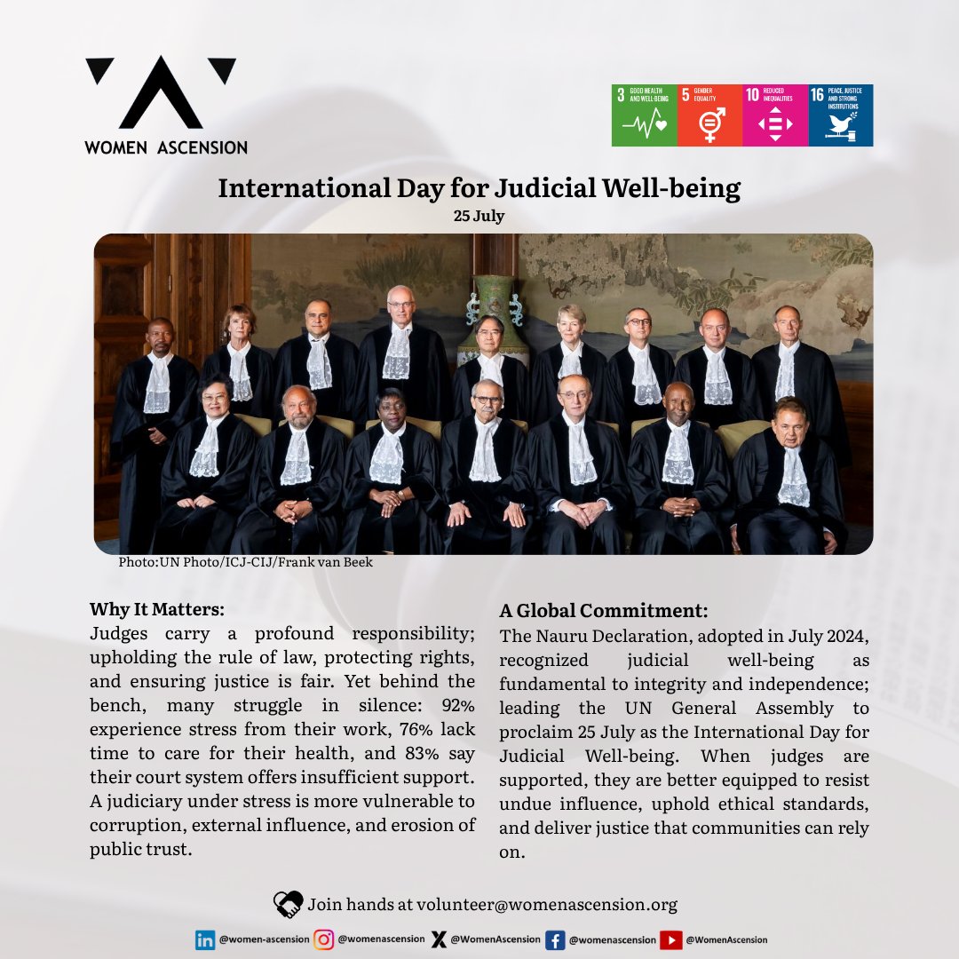 WomenAscension's tweet photo. #Women #Empower #InPower #Leadership #WomenAscensionLeadership2030 #UnitedForImpact
#InternationalDayForJudicialWellBeing #JudicialWellBeing #RuleOfLaw #Justice #JudicialIndependence #MentalHealth #GoodGovernance #AccessToJustice
#SDG3 #SDG5 #SDG10 #SDG16
#WomenAscension #Global https://t.co/exPquEAEda