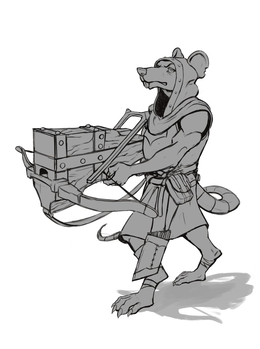 PBuckovski's tweet photo. Ratfolk Crossbowman WIP

Sketch phase for alittle Ratman design! https://t.co/8NChB6uOiy