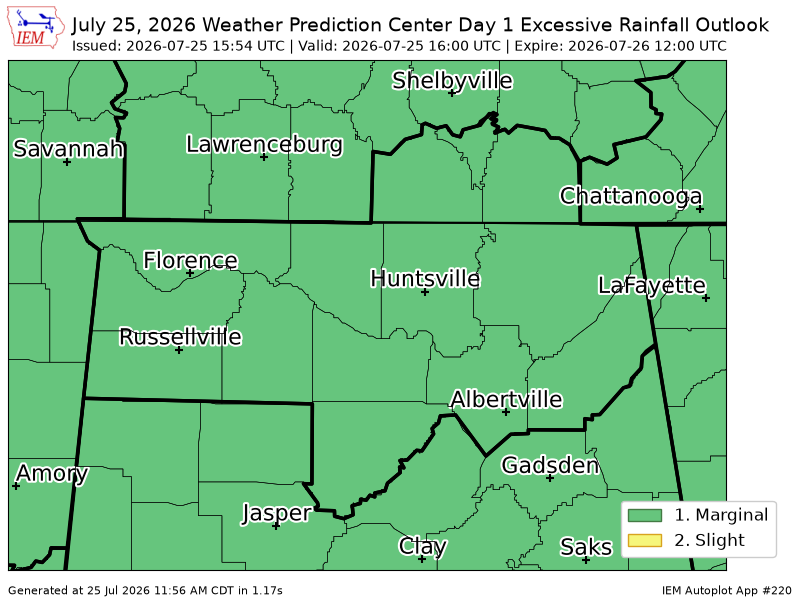 davewilson205's tweet photo. WPC issues Day 1 Marginal Risk Excessive Rainfall Outlook at Jul 25, 15:54z for HUN https://t.co/kNlVQMoZ8t https://t.co/Ip9UAEO5OB