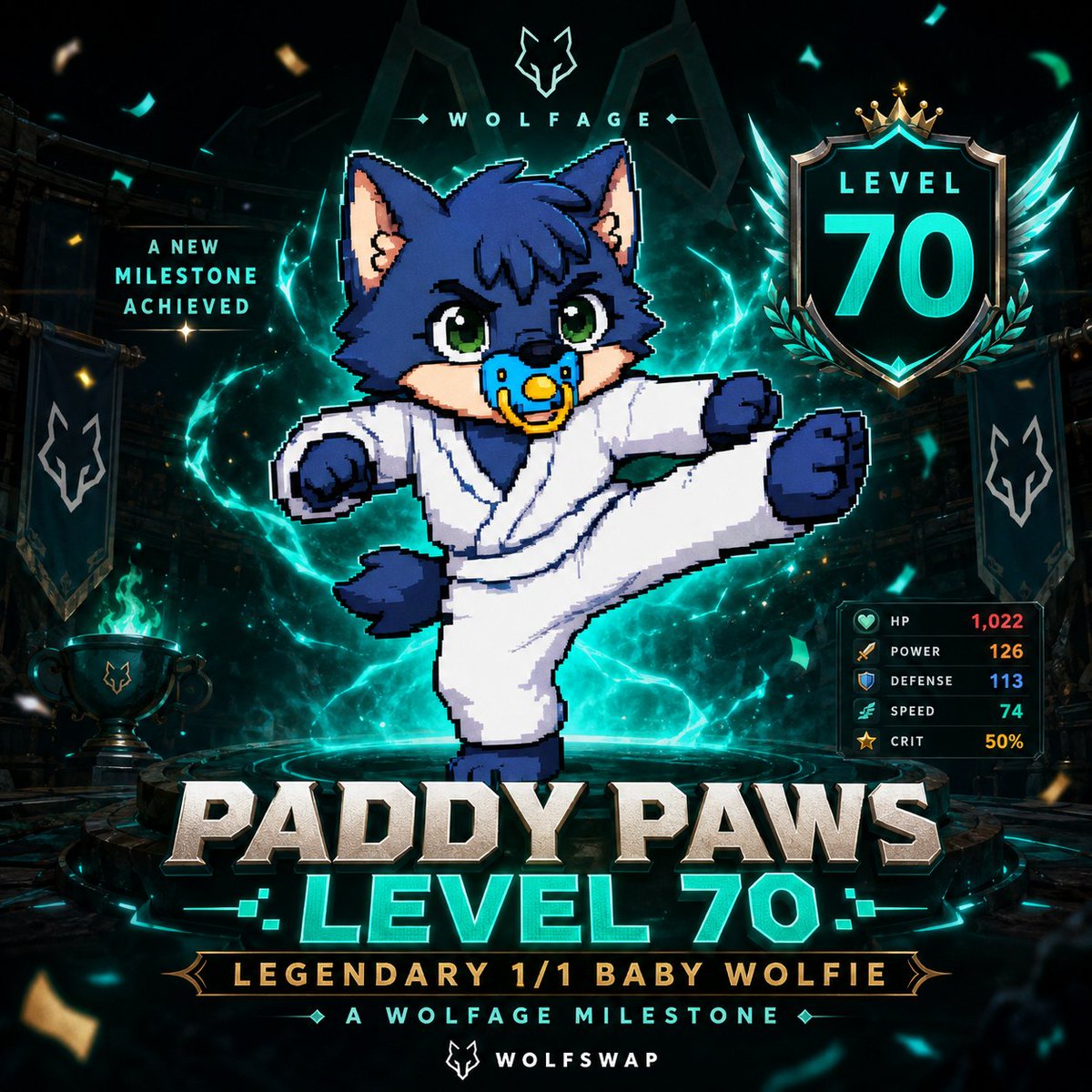 SmurfMetaX's tweet photo. From the Legendary 1/1 Baby Wolfie… to a battle-tested Level 70 warrior 🐺

LEVEL 70 ACHIEVED.

The Baby Wolfie isn’t such a baby anymore… 👑

#Wolfies #Wolfage #Wolfswap https://t.co/Wz5paxZued