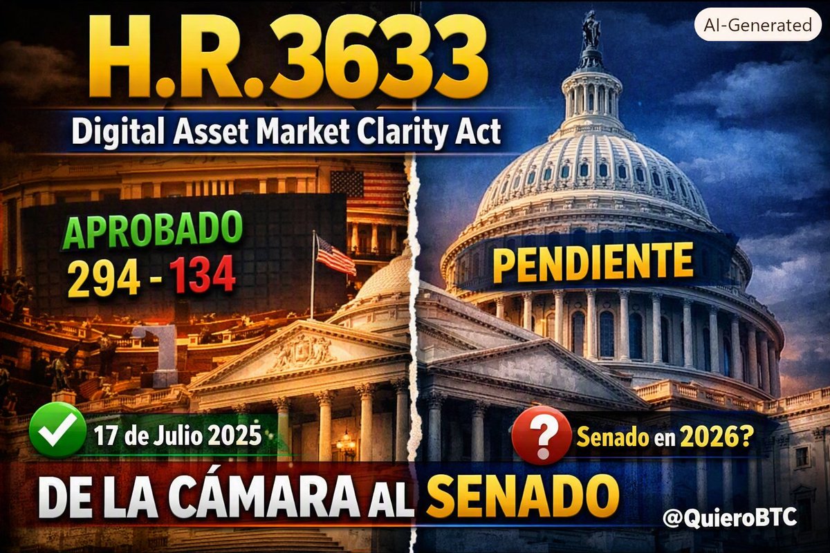 OtroEconomista's tweet photo. #Noticias 🗞️ | #CriptoVerdad 👁️
El proyecto H.R. 3633, “Digital Asset Market Clarity Act of 2025”, fue aprobado en la Cámara de Representantes el 17 de julio de 2025 con 294 votos a favor y 134 en contra.
Actualmente (julio de 2026) sigue pendiente de votación en el pleno. $SUI https://t.co/LgNDDBW8Pd