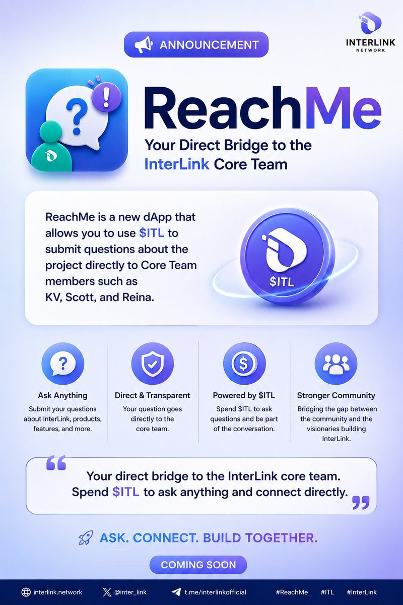 ghoshbro26's tweet photo. This is more than a messaging platform—it's a new utility for the InterLink ecosystem, bringing the community and core team closer than ever.
Stay tuned. Something exciting is coming.
#ReachMe #Interlink #ITLG #ITL
@ReachMeITL https://t.co/jburlDWnQM