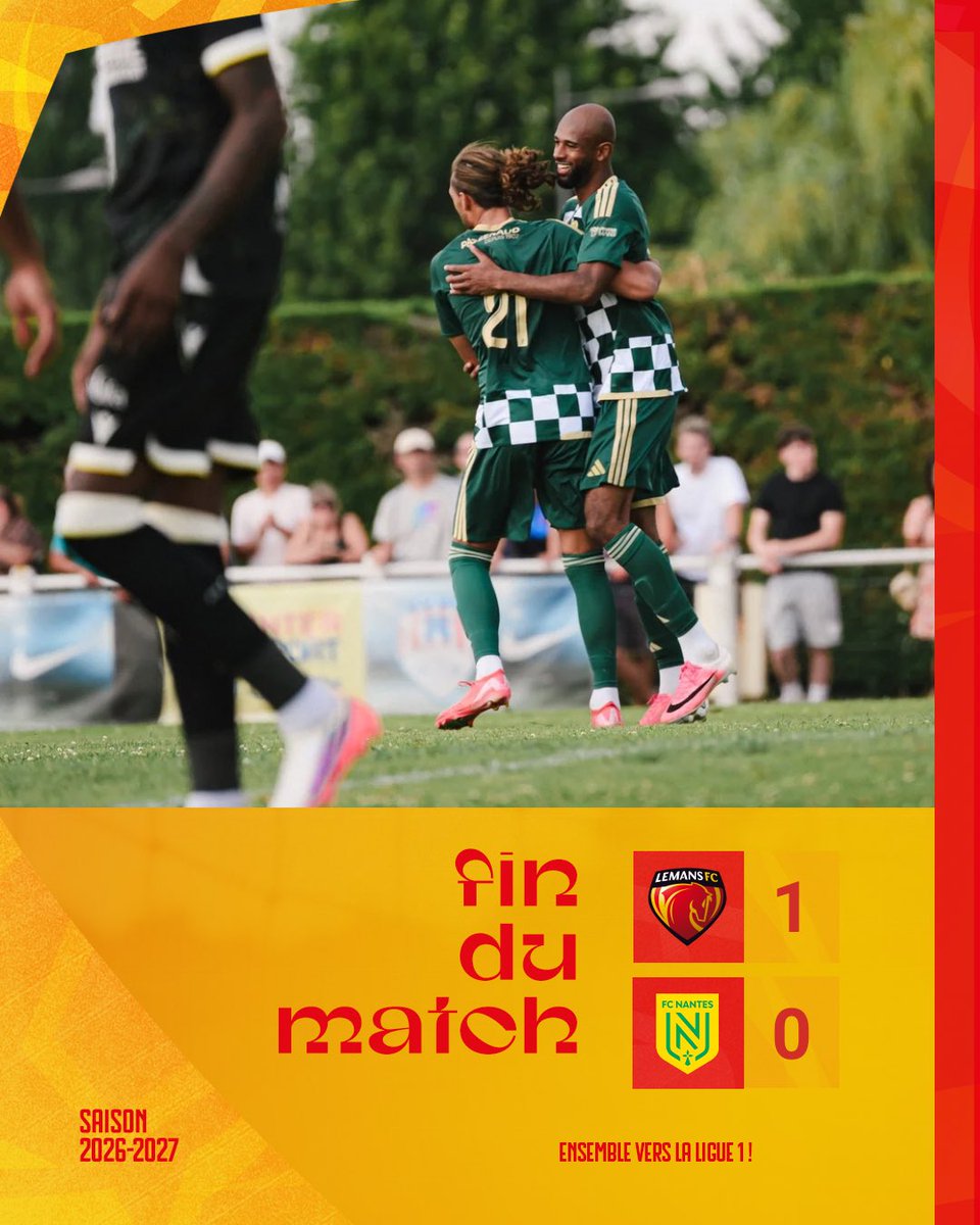 LEMANSFC's tweet photo. #LMFCFCN 1️⃣-0️⃣

⏱️ 90’ | Solides, nos Manceaux s’imposent 1-0 devant le FC Nantes et enchaînent une deuxième victoire consécutive ! Harhouz est l’unique buteur du match ⚽️

#AllezLeMansFC 🔴🟡 https://t.co/2oRWNFYKvH