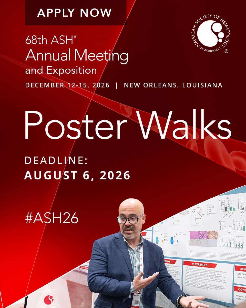 ASH_hematology's tweet photo. Help shape discussions on the latest #hematology advances at #ASH26. Organize and moderate a Poster Walk focused on emerging research topics. 

Apply now: https://t.co/8SCnh09qDj  

#HemeOnc https://t.co/4kUOclkz40