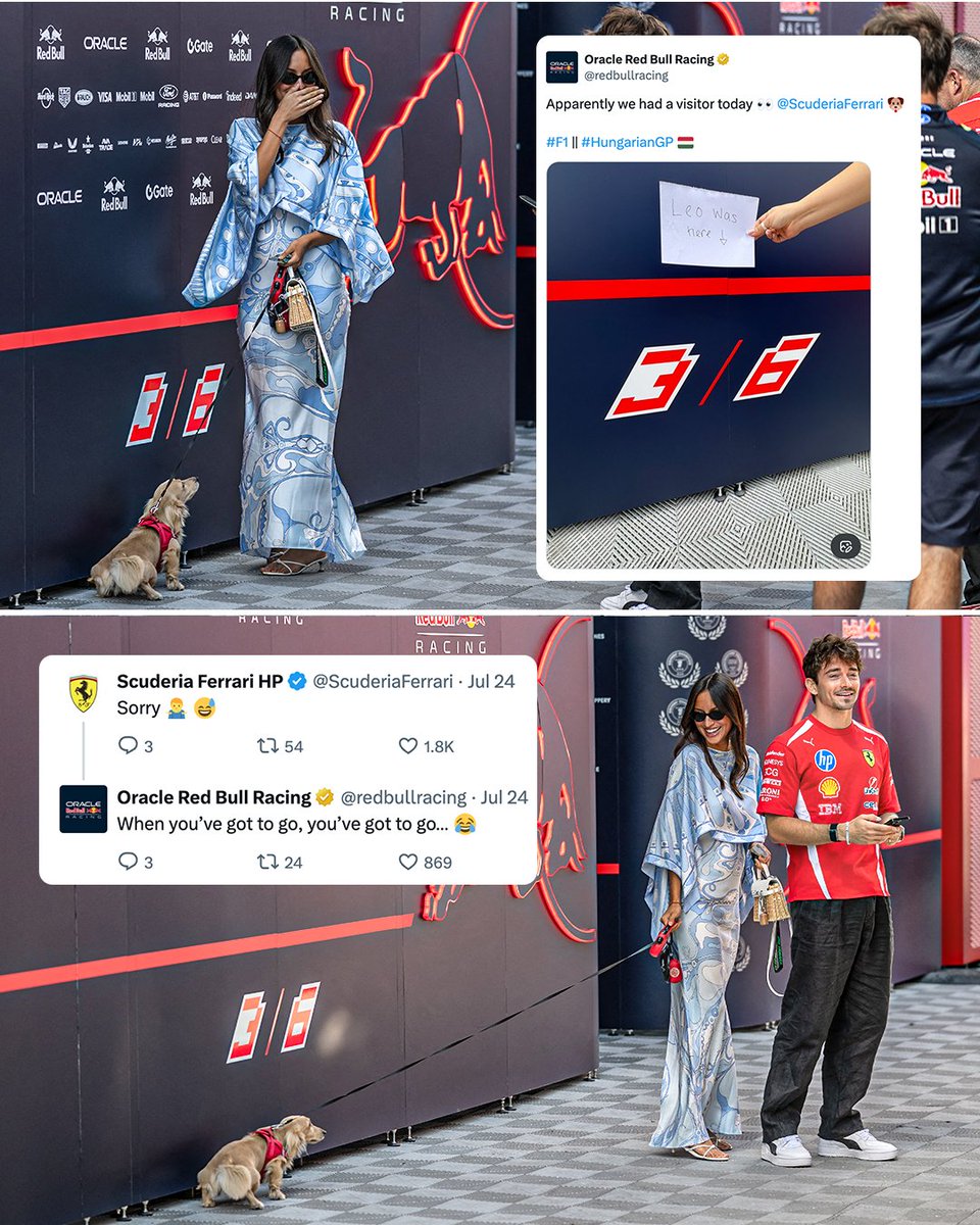 ESPNF1's tweet photo. Leo Leclerc casually taking a pee right outside the Red Bull garage 👀🐶

Not sure he realised where he was… 😂 https://t.co/qXEdRyVGXu
