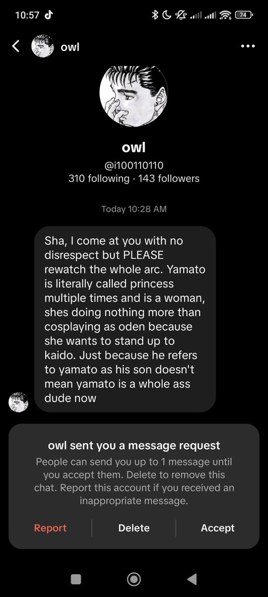 Sun0fRevolution's tweet photo. Don't mind me, just fighting someone misgendering Yamato on tiktok https://t.co/6iAQfR7qkW