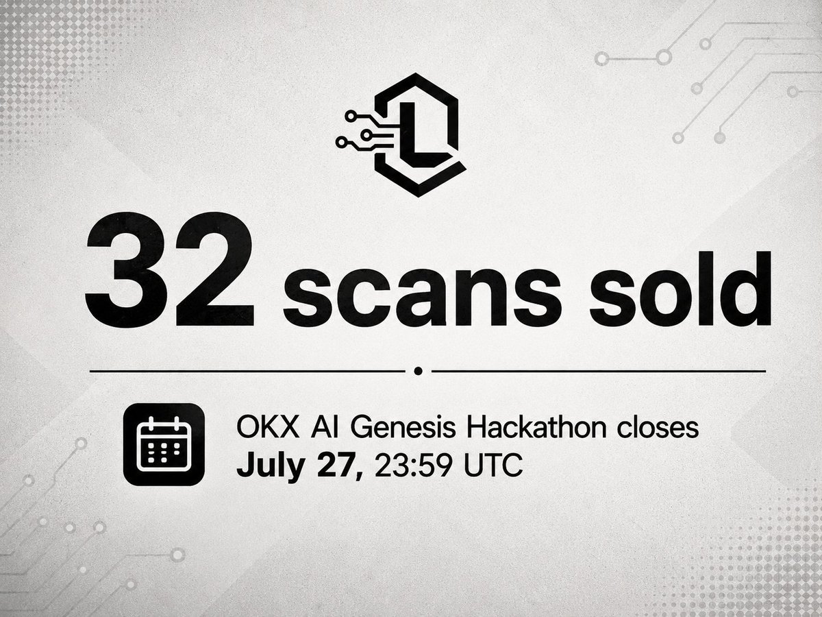 latch402's tweet photo. New milestone 🔥

we have 32 Latch402 scans sold so far

The @XLayerOfficial  Hackathon closes July 27 at 23:59 UTC

Test your x402 endpoint before submitting to avoid rejection and the stress of resubmitting

#OKXAI https://t.co/0zITLLDqCD