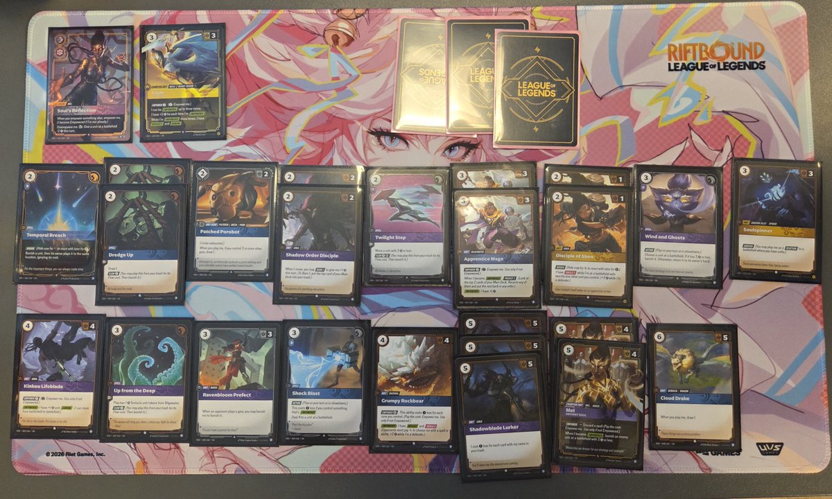 Lichiwena's tweet photo. Today, I won a Riftbound tournament for the first time! I went 4-0 at my local pre-rift with Mel Legend and Kayle as my chosen champion. Really proud of myself, I had a lot of fun playing! Maybe I'll turn to the dark (purple) side... 😈 #riftbound #vendetta #prerift https://t.co/w8WeLuG91h