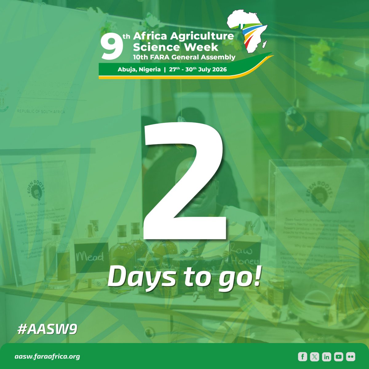 FARAinfo's tweet photo. Time is almost upon us! Only TWO days remain...

The stage is set, and the conversations are about to begin.

Join the researchers, governments and development partners shaping Africa's agricultural future at #AASW9 🔗 https://t.co/GGR9dqbWWn

#FARA #AgricultureScienceWeek https://t.co/2tLVTy2WJc