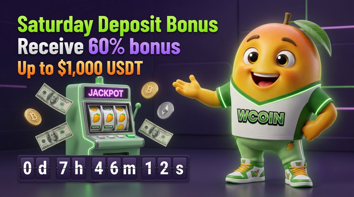 WcoinHQ's tweet photo. Saturday means bonus day on Wcoin 🎁

Receive a 60% bonus on all deposits of $500 or more.

Lock in your deposit and hit the lobby before the timer runs out. https://t.co/HVrrnUpUyz