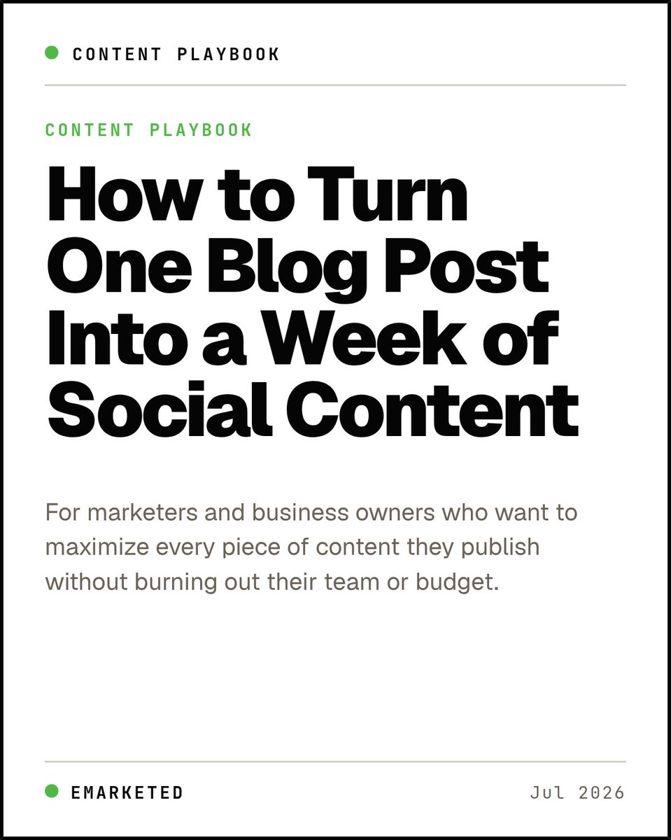 emarketed's tweet photo. One blog post = 5–8 content units. Strip it into core ideas, match each to a format, and you've got a full week of social — no new content required. #ContentStrategy https://t.co/XQwWRCRXw3