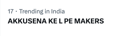 nats_coree's tweet photo. TRENDING AT 17 LOL !!

AKKUSENA KE L PE MAKERS https://t.co/ith0QQzoHX