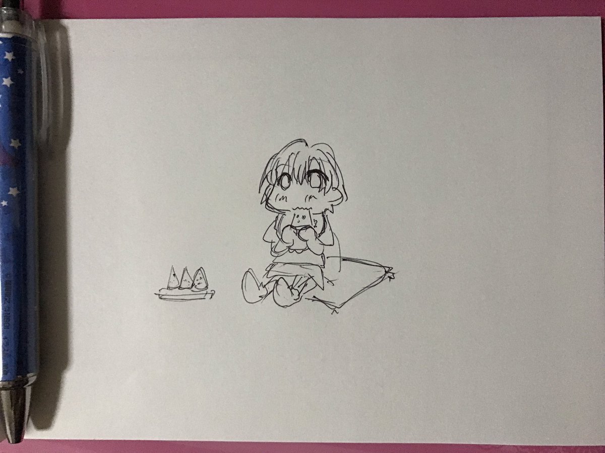 herebluehalf's tweet photo. これはスイカを食べる幼女ほたるちゃんの落書き。 https://t.co/atLQWy9XxB