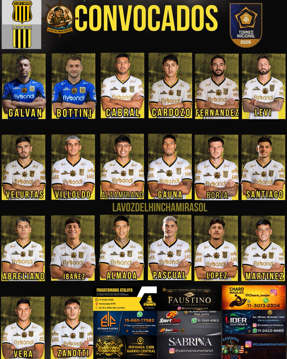 LaVozdelMirasol's tweet photo. #Convocados
.
🟡⚫️Te dejamos la lista de convocados para enfrentarse a Mitre
.
Diseño: @_matiso
..
⚽#DaleBrown https://t.co/s4IXDIQGsQ