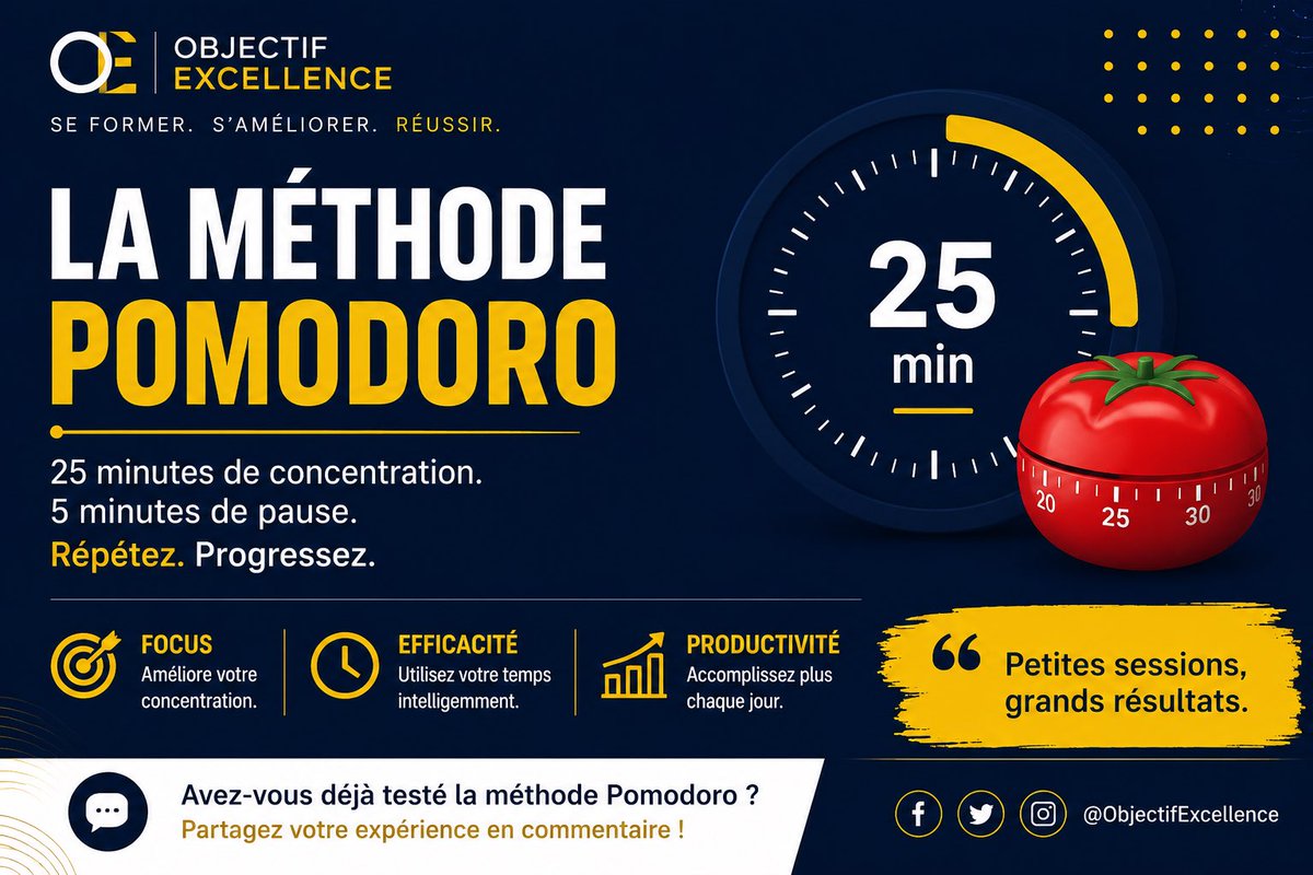 ObjExcellence's tweet photo. 25 minutes de concentration.

5 minutes de pause.

Répétez.

La constance bat souvent les longues journées de travail sans organisation. https://t.co/r8QEgl3xNp