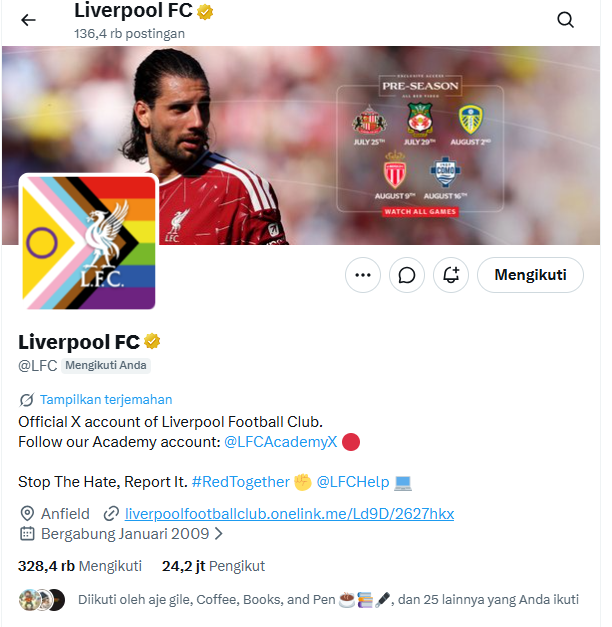 ARIEShadi's tweet photo. Yang menarik dari keempat klub bola ini, jumlah following nya yang paling banyak adalah LFC, dan saya termasuk salah satu yang di follow ahahahah #Bangga https://t.co/0L3DbHEnVZ