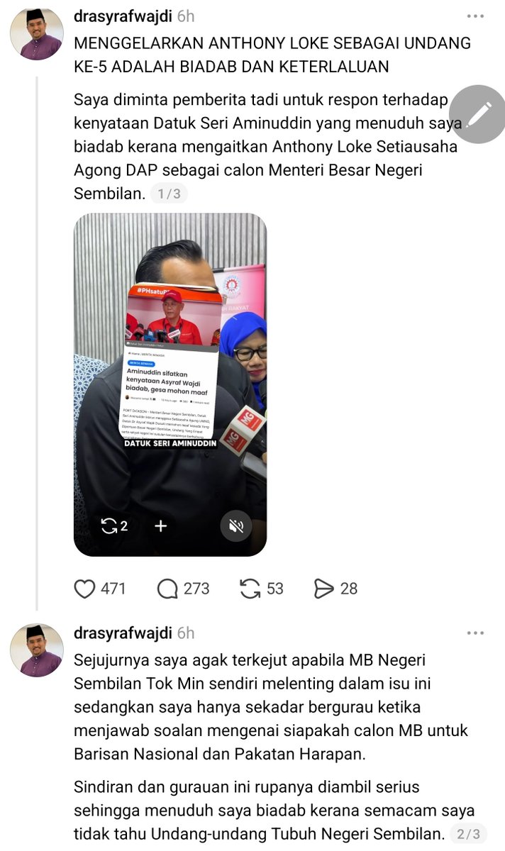 mynewshub's tweet photo. DAP Memerlukan Masyarakat Cina Yang Marah Atau Takut Untuk PRN N9

Oleh Mynewshub 

Beberapa PRN yang berlaku memperlihatkan trend sokongan masyarakat Cina ke atas DAP-PH tidak sekuat dahulu.

Hakisan sokongan bukan sekadar imiginasi.

Justeru...

Satu cara diaorang nak survive sikit dan elak dimalukan teruk seperti di Johor ialah dengan memastikan dapat undi kaum Cina yang solid....

DAP-PH pastinya tak nak undi kaum itu berkurang atau mereka tidak keluar mengundi pada 1 Ogos nanti. 

Undi Cina memperlihatkan trend kejatuhan kepada DAP sejak PRN Sabah lagi....

Dengan adanya persefahaman BN dan PN di N9....kedudukan PH menjadi sangat lemah.

Menyebabkan mereka tidak mampu kehilangan undi kaum Cina pada peringkat ini. Tidak boleh hilang sedikit pun.

Nak ada peluang sikit...DAP dan PH perlukan 100 peratus sokongan masyarakat Cina....

Untuk itu...mereka perlu bagi masyarakat Cina sama ada takut atau marah....

Untuk mencapai matlamat itu...segala perkara yang boleh dijadikan alasan atau umpan...digunakan sekarang ini...

Orang bergurau dijadikan perkara serius...

Orang bercakap fakta seperti MB Kedah...ditambah-tambah seolah MB suruh mereka balik negara asal.

Sebenarnya 

Ini adalah naratif terbaru yang sedang dimainkan PH.

Bila masyarakat Cina yang marah atau takut, ia akan mendorong masyarakat itu melihat hanya DAP-PH sebagai jalan keluar dan perlindungan politik yang diperlukan.

Ia logik yang sangat mudah untuk difahami...

Percayalah...lebih banyak naratif ke arah pembentukan perasaan takut atau marah mungkin akan muncul menjelang 1 Ogos depan.

Media-media penjilat Madani akan lebih banyak secara tiba-tiba menjadi bodoh dan tak faham isu.

Sebenarnya...

Ini bahaya ...ini taktik orang terdesak...memainkan perasaan pengundi bukan sesuatu yang baik atau sihat untuk negara pelbagai kaum dan agama seperti Malaysia.

Perkara ini harus dihentikan segera....-MYNEWSHUB