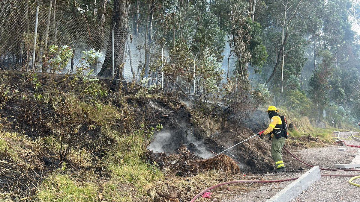 BomberosQuito's tweet photo. 🚨 #EmergenciasUIO | Esta mañana, atendimos una emergencia por una quema de desechos en el sector de la Zona de Protección Rumipamba, laderas del Volcán Rucu Pichincha.

🚒 Gracias a la rápida intervención de nuestro equipo, el fuego fue confinado y controlado evitando su propagación.

👨‍🚒 Al momento, realizamos labores de enfriamiento y nos mantendremos en el lugar en constante monitoreo para dejarlo en condiciones seguras.

🙏 Recuerda que realizar quemas agrícolas o de desechos está prohibido y tiene sanciones que llegan hasta los $36.000.

#BomberosQuito
