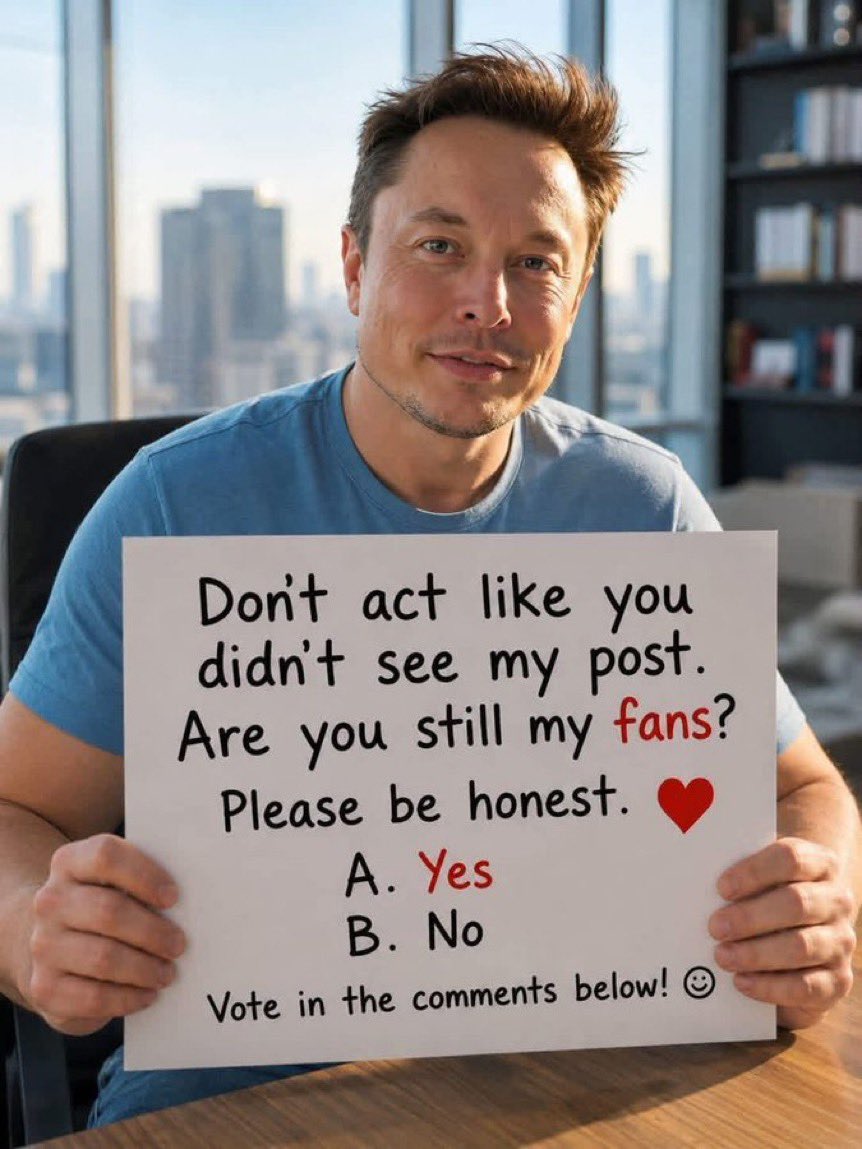 nitin12negi's tweet photo. Be honest 👇 

❤️ Be honest... Are you still an Elon fan? 

A) Yes 🚀
B) No 👎 https://t.co/9YHYDQgYKQ