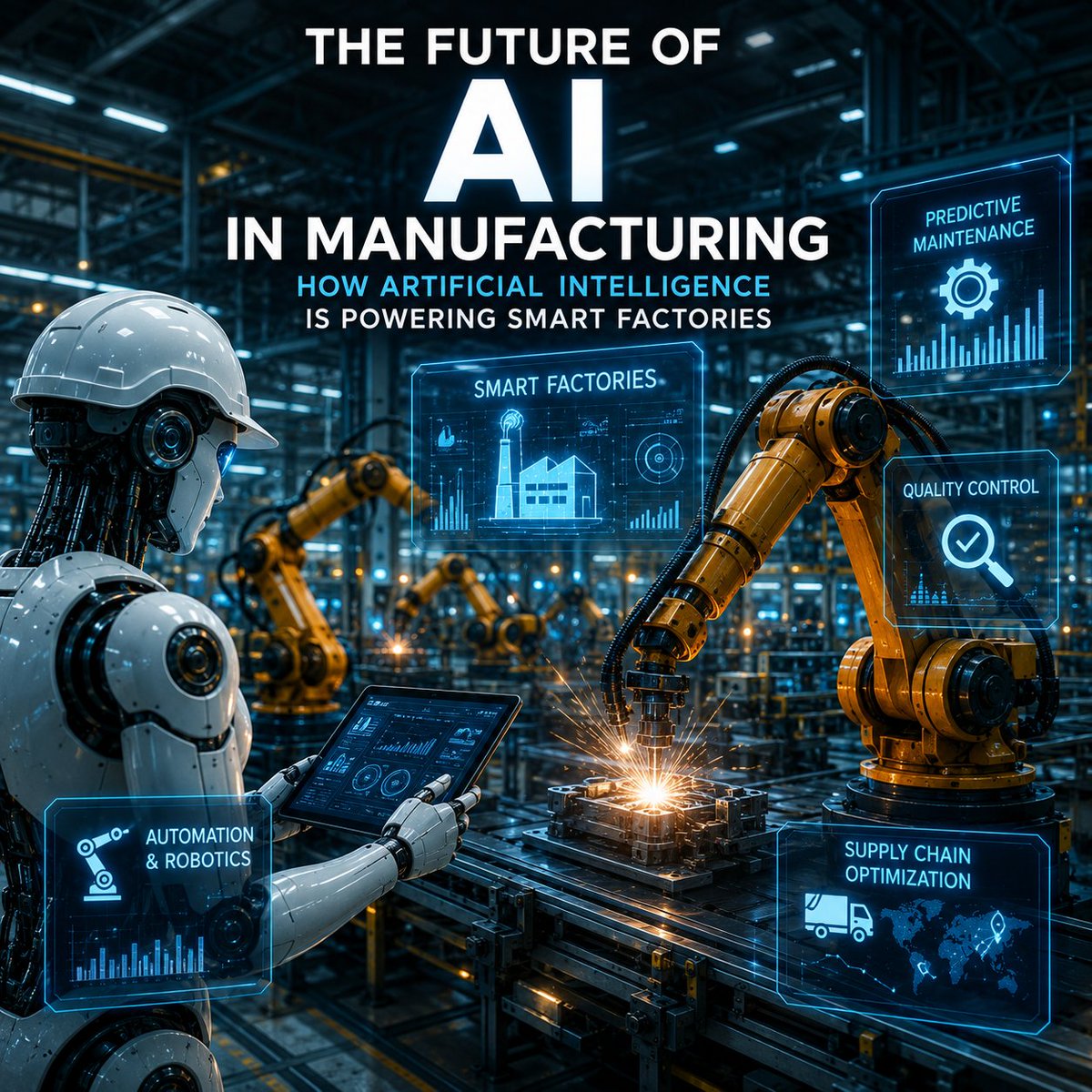 Susanddouglas's tweet photo. 🏭🤖 AI is transforming the future of manufacturing.

From smart factories and predictive maintenance to intelligent robotics and automated quality control, AI is making manufacturing faster, safer, and more efficient.

Read more:
https://t.co/YkbmGg3ld0 https://t.co/6u4IoCUuhY