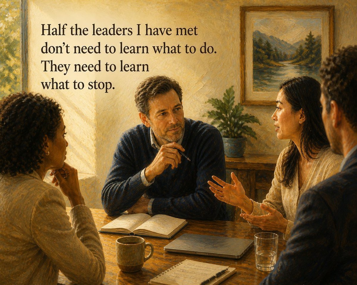 CoachGoldsmith's tweet photo. Peter Drucker said it best: “Half the leaders I have met don’t need to learn what to do. They need to learn what to stop.”

For example, 'Stop winning too much." "Stop adding too much value." "Stop proving how smart you are."

Many leaders believe the next level comes from adding more.  More ideas, more actions, more effort. In reality, progress often comes from letting go.

The next level of your leadership may not be waiting for something new to learn. It is hiding beneath what you are finally willing to stop.

Great leadership is not about doing more It is about doing less of what does not help.

This is not easy. Our habits are reinforced by past success. What once worked can quietly become what holds us back.

Growth comes from awareness, discipline, and the courage to change.

What is one behavior that you need to stop?

Life is good.
Marshall