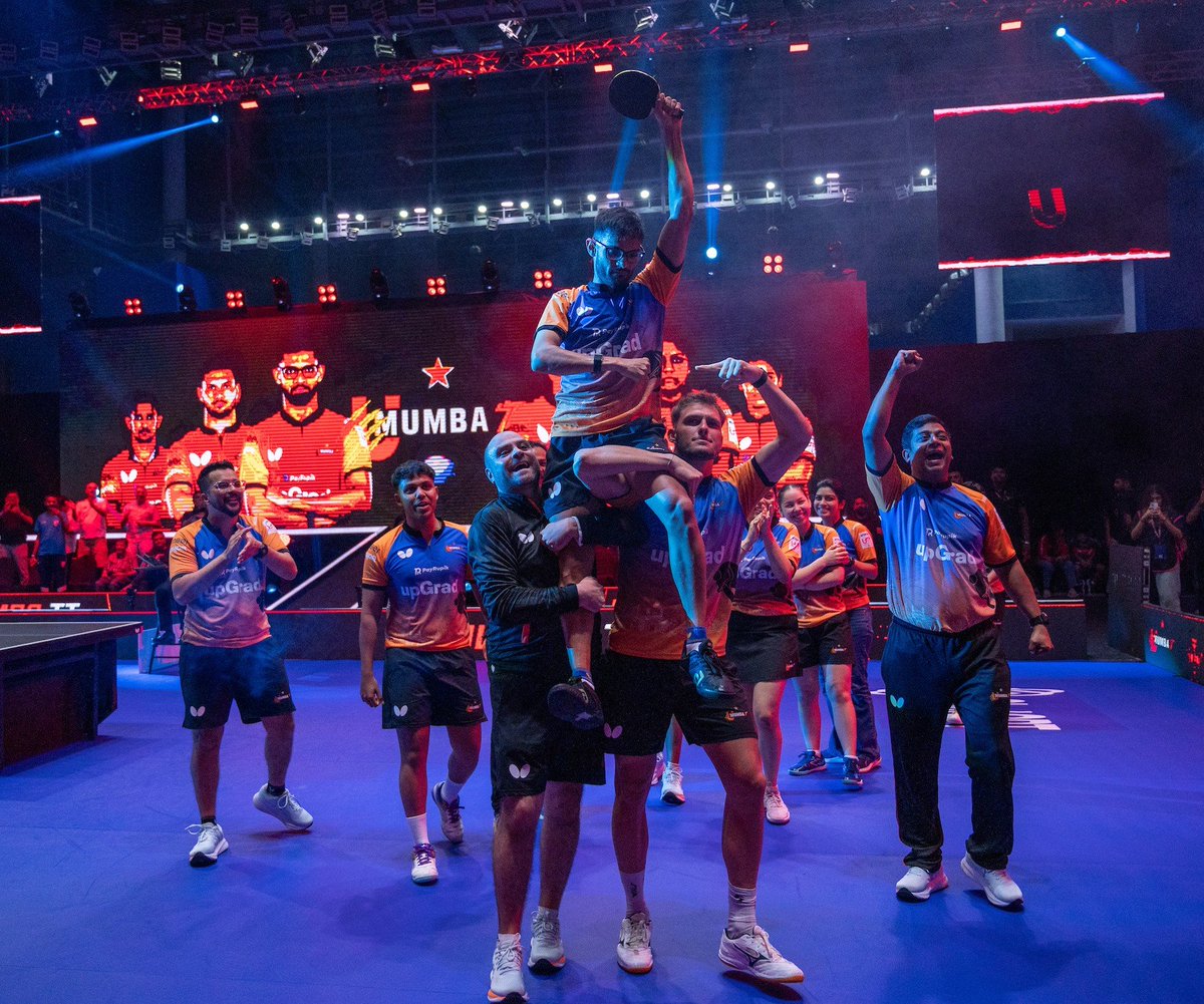 BadmintonJust's tweet photo. UTT Goa 2026

The defending champions UMumbai TT are through to the #ButterflyUTT Season 7 Final after a commanding 8-3 victory over the HVR Kolkata ThunderBlades. One step away from back-to-back titles.🥳🥳

Lets gooo UMumba 💪 

#ThatsThePoint

📸 Butterfly UTT https://t.co/ywbFlvYS0B