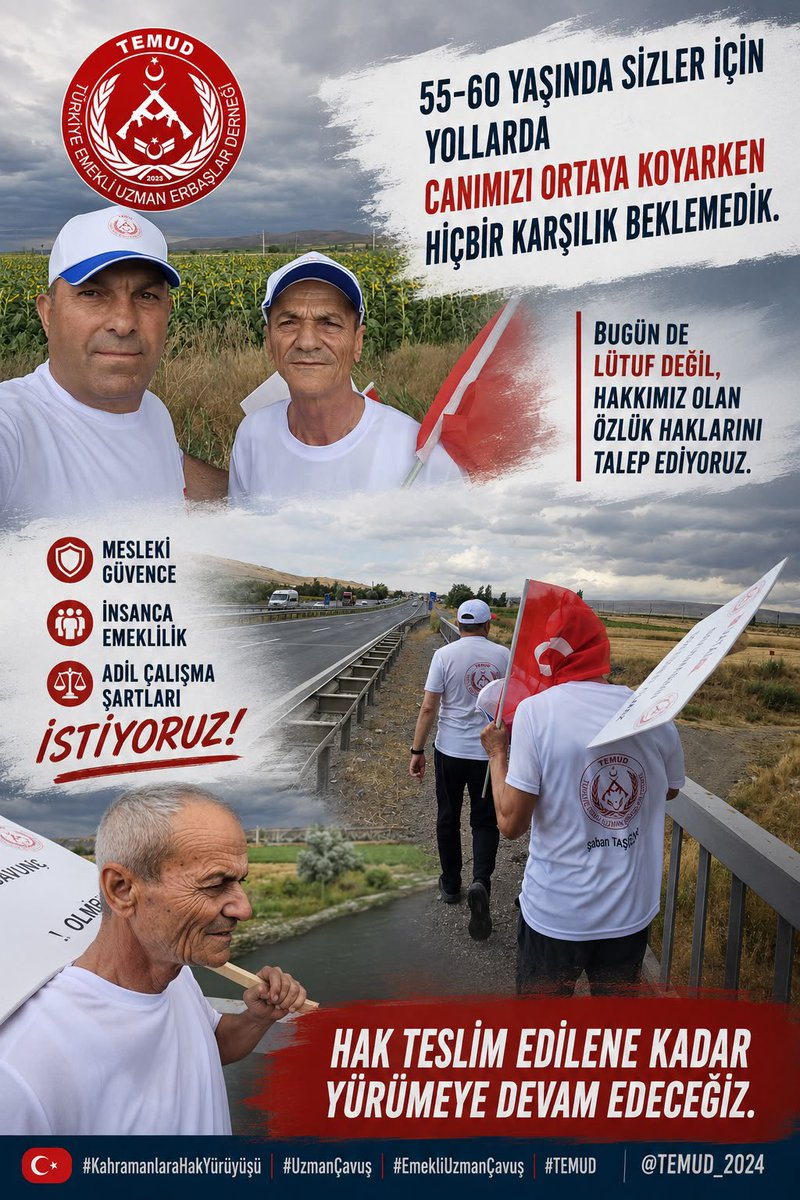 alitilkici38's tweet photo. Bu mücadele; yıllarını vatanına adamış uzman çavuşlarımızın, emeklilerimizin ve gazilerimizin onur mücadelesidir.

Bu mücadele; lütuf istemenin değil, hak edileni istemenin mücadelesidir.

Bu mücadele; çocuklarımıza daha güvenli bir gelecek, ailelerimize daha onurlu bir yaşam bırakma mücadelesidir.

Ve bu mücadele, hak yerini bulana kadar kararlılıkla devam edecektir.

#KahramanlaraHakYürüyüşü
#UzmanÇavuş
@TEMUD_2024