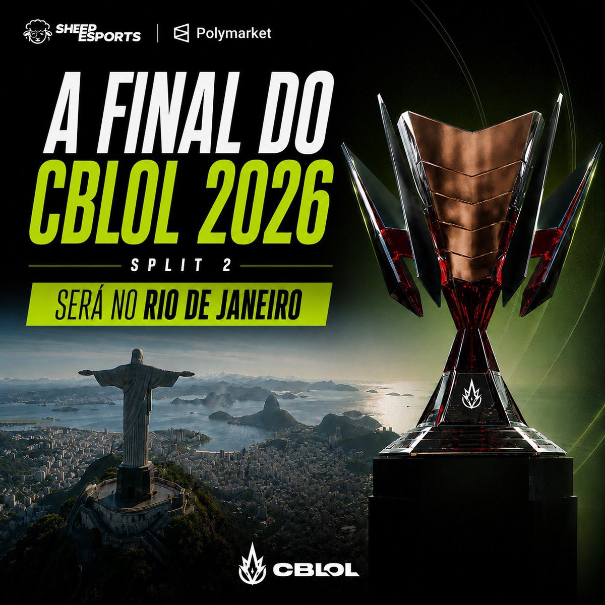 SheepEsportsBR's tweet photo. OFICIAL. 🚨🚨

A final do CBLOL 2026 2º Split será no Rio de Janeiro.

O palco da decisão será a Arena Carioca 1, no Parque Olímpico e a capacidade total do local é de até 16 mil pessoas. https://t.co/In7MggKi8L