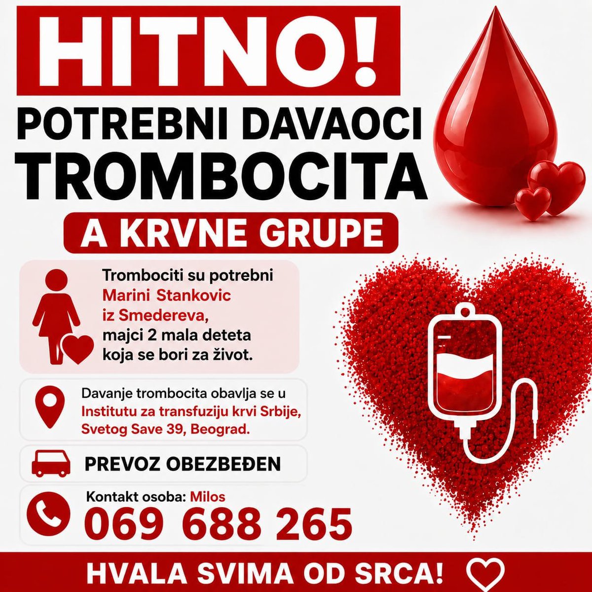 marriollla's tweet photo. Molim Vas podelite. Divna žena je bolesna, ako neko može, nek skokne do zavoda. Ne boli ništa.  Hvala. Molim rt. https://t.co/FdAknRG1uz