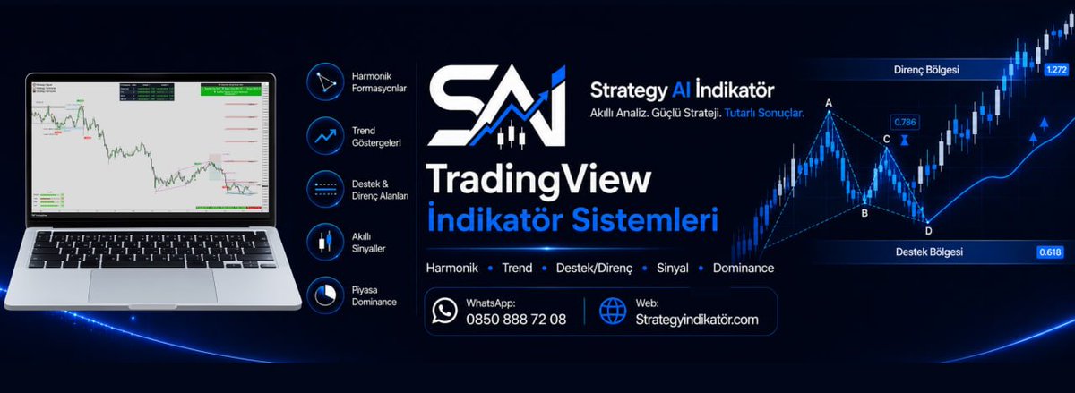 Kriptoindikator's tweet photo. 📈 Grafikte önemli seviyeleri tek tek aramakla vakit kaybetmeyin.

Strategy İndikatör; destek ve direnç bölgelerinden trend yapılarına, akıllı sinyallerden harmonik formasyonlara kadar birçok teknik analiz aracını TradingView grafiğinizde bir araya getirir.

Kripto para, hisse senedi ve Forex piyasalarını ister bilgisayarınızdan ister cep telefonunuzdan daha düzenli takip edebilirsiniz. 

🔹 Teknik ve harmonik formasyonlar
🔹 Destek-direnç bölgeleri
🔹 Trend yönü ve trend gücü
🔹 Akıllı Al/Sat sinyalleri
🔹 Dominance ve piyasa görünümü
🔹 Grafik yorumları

📦 Strategy İndikatör paketlerini inceleyin:
 https://t.co/qVpeUxaxCM

🎁 24 saatlik ücretsiz erişim talep edin:
 https://t.co/UtN6avITEr

💬 WhatsApp: 0850 888 72 08