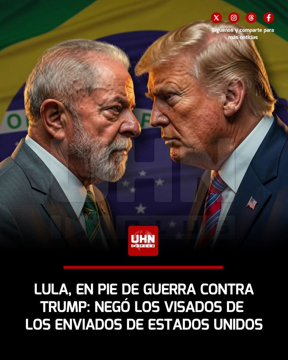 UHN_Plus's tweet photo. 🇺🇸🇧🇷‼️ | En una declaración de guerra diplomática, Lula le negó los visados a los enviados de Estados Unidos. El ministerio de exteriores rechazó el ingreso de Riley Barnes, secretario adjunto, y Samuel Samson, subsecretario adjunto del Departamento de Estado de Estados Unidos. Su presencia era para cuestionar la integridad y confiabilidad en el sistema electoral brasileño.