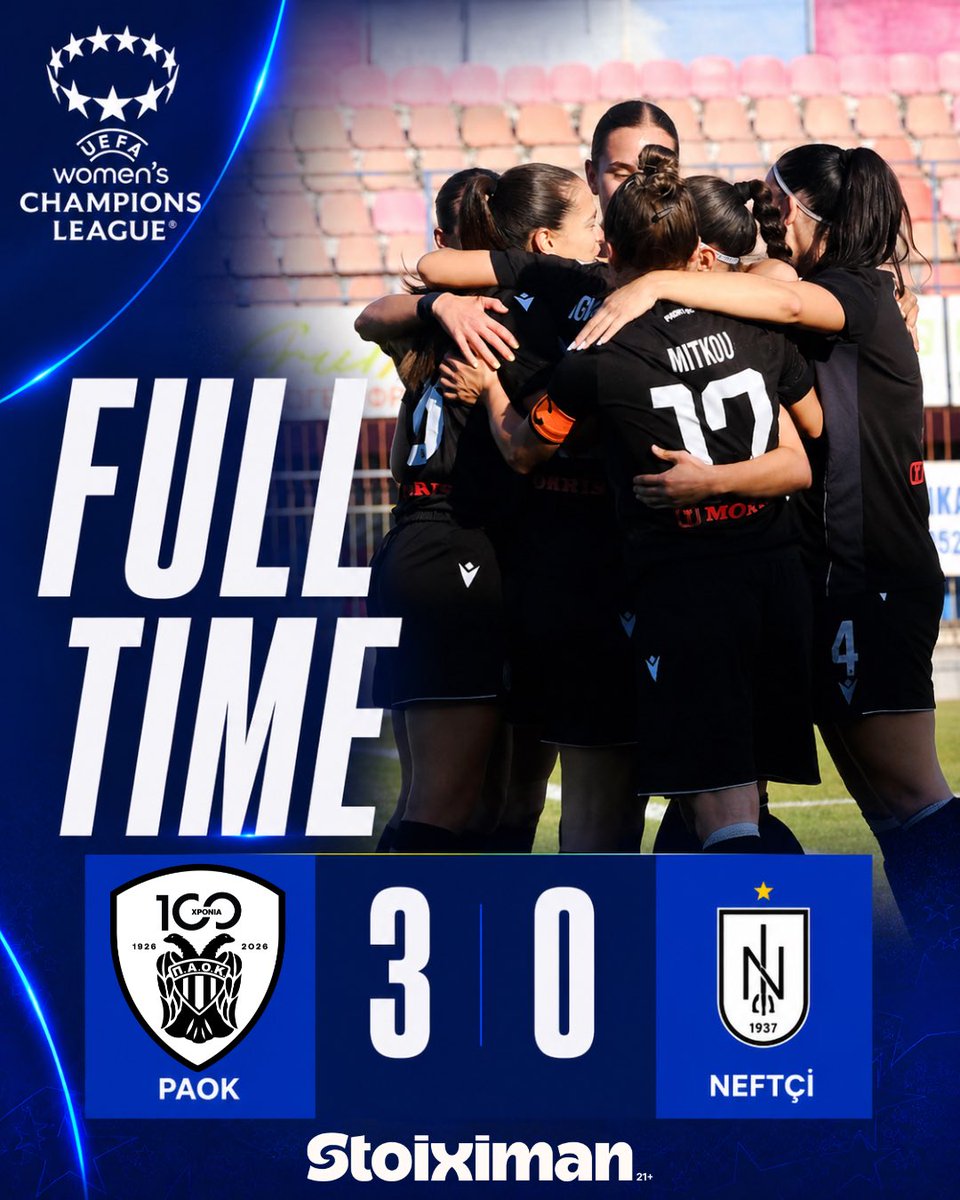 AC_PAOK's tweet photo. #FullTime | 🆚 @neftchi_women

#ACPAOK #PAOK #WomenFootball #UWCL #HereIsNorth https://t.co/WZEuefziiv