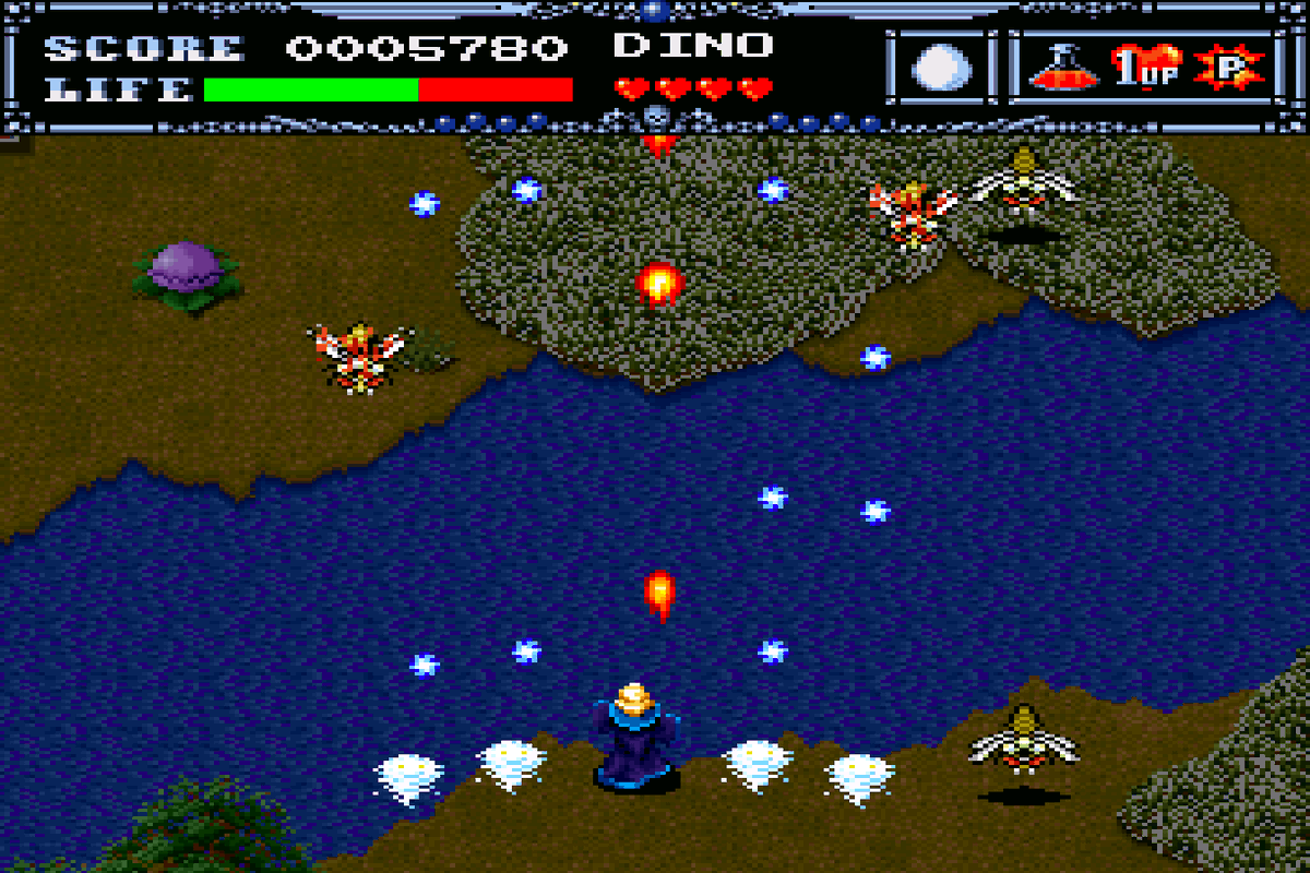 kounose's tweet photo. 2026積みゲー崩し48本目
『幻獣鬼　アンデッドライン』（X68版）
幻獣鬼打倒を目的とする、RPG要素を含んだ横スクSTG
3人の勇者から選択し、ステージクリアごとに能力上昇とクラスチェンジの機会があったり、ステージの選択順で難易度が変化したり、なかなかの遊び応え https://t.co/lDpMkSrPsy