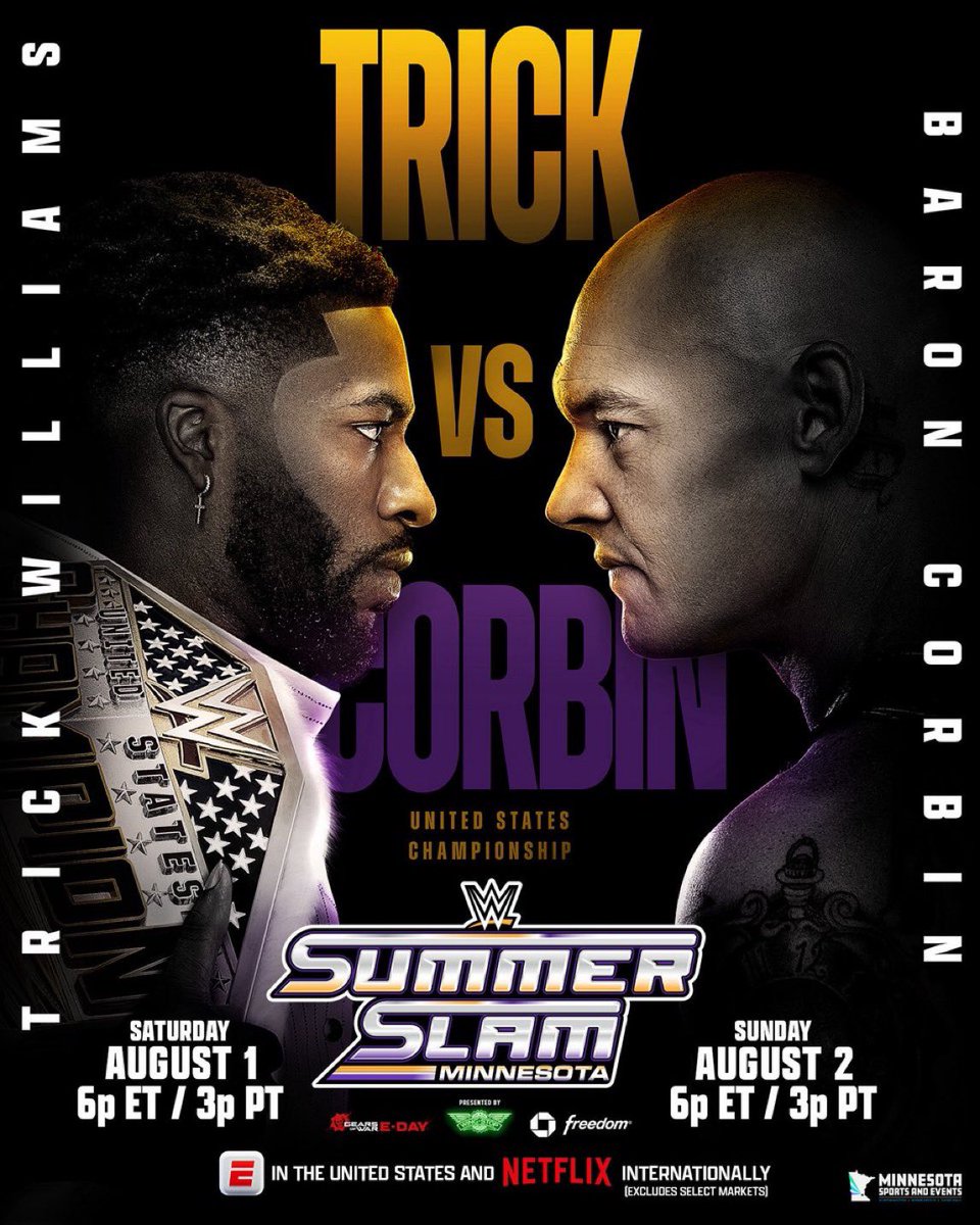 FadeAwayMedia's tweet photo. 🚨 Baron Corbin makes his WWE return at Summerslam against Trick Williams for the United States Championship. https://t.co/g3V9iVnb39