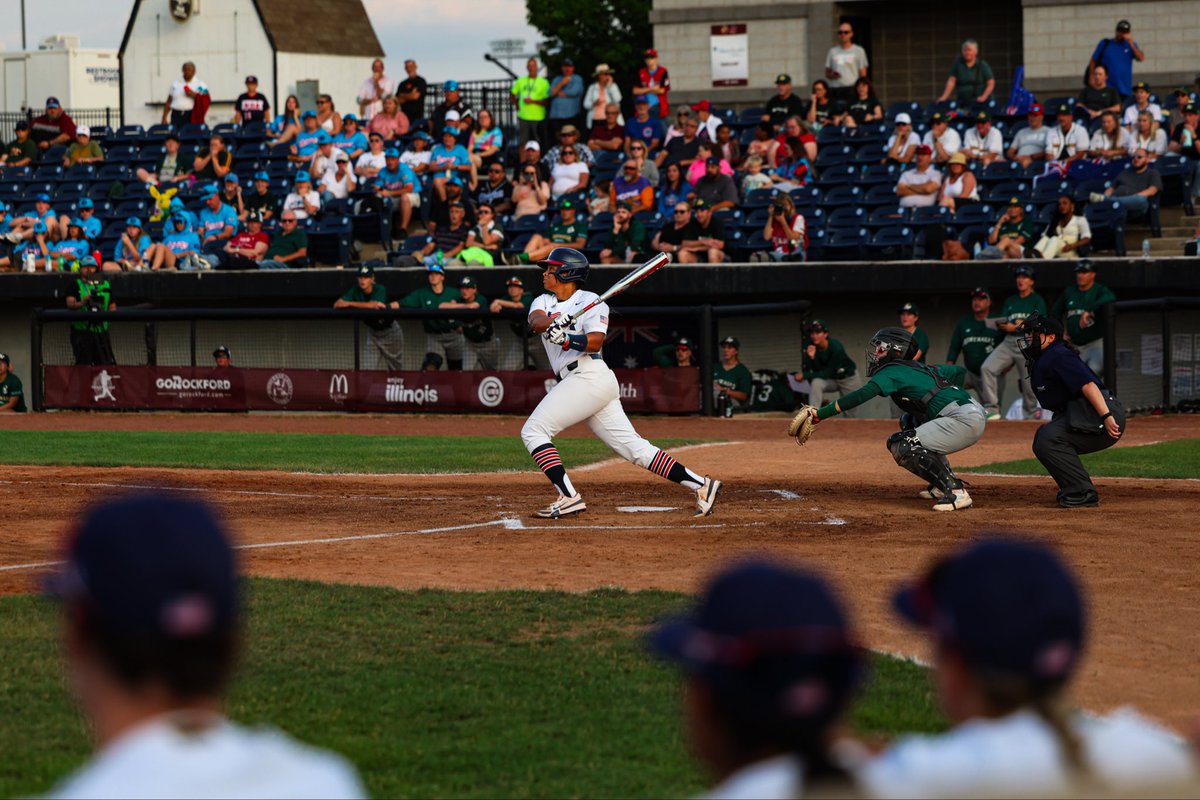 USABaseballWNT's tweet photo. Team USA’s offense is RELENTLESS 💥

• Slashing .438/.607/.900 as a team 
• Averaging more than 18 runs/game while recording double digit hits in each contest
• Only 𝙏𝙃𝙍𝙀𝙀 (3) strikeouts in 80 total at-bats https://t.co/zwotypLwx1