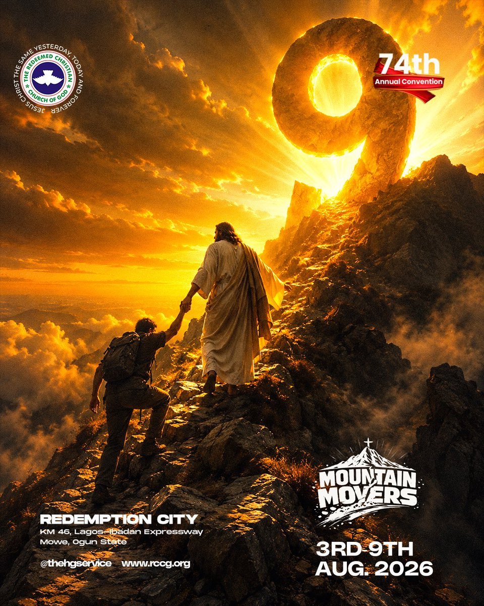 rccgTNofficial's tweet photo. 9 Days to Go! The journey to the mountain top was never meant to be walked alone. When Jesus leads, every step has purpose. Every climb is sustained by grace. Every obstacle becomes an opportunity to witness His power.

Take His hand. Trust His leading. The summit He has prepared https://t.co/wJ1TKJAqTu