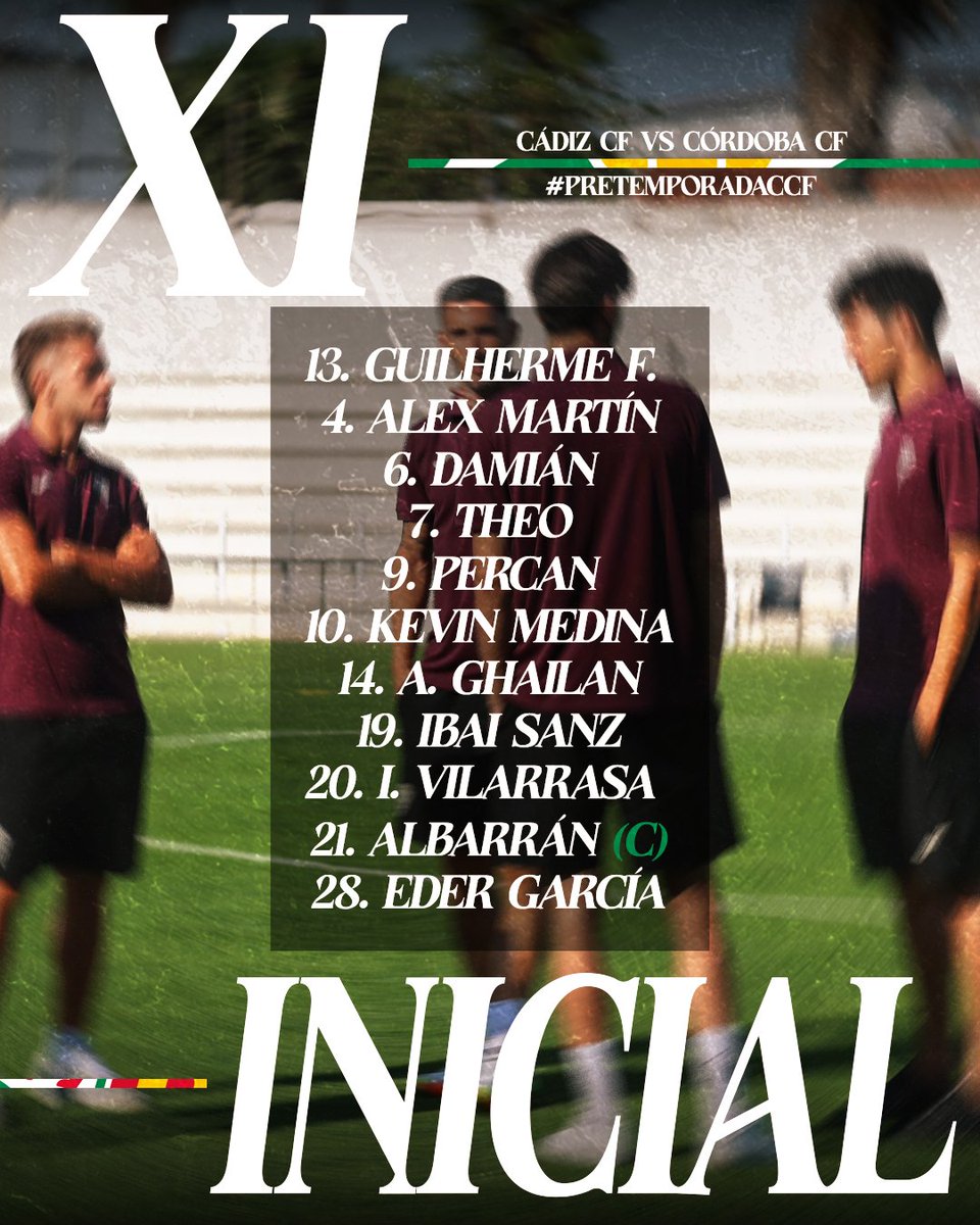 canblanquiverde's tweet photo. 📋 Así sale el #CórdobaCF al 3er partido de preparación:
Guilherme
Albarrán
Álex Martín
Vilarrasa
Damián
Theo
Eder García
Percan
Adnane
Kevin Medina
Ibai Sanz
#CCFlive
#CádizCórdoba https://t.co/mVWZt5Rlf9