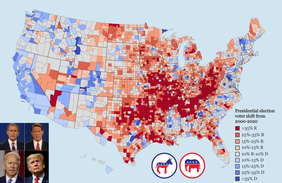 BrilliantMaps's tweet photo. Presidential election voter shift from 2000 to 2020

Anything surprise you?

Source: https://t.co/rWIRU4hfOQ https://t.co/QqlTqNfqld