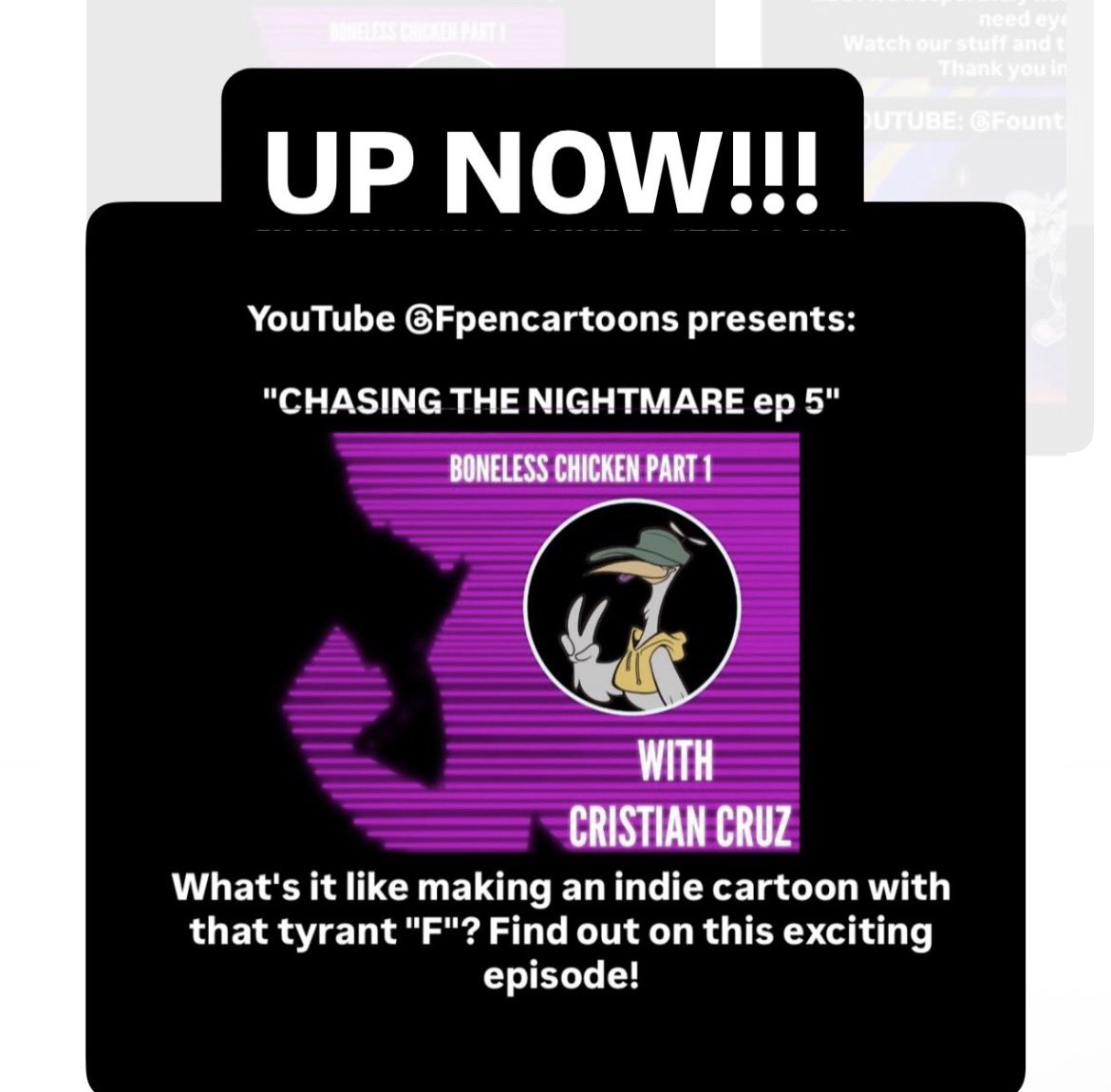 FountainCartoon's tweet photo. UP NOW!!!

The @Fpencartoons Podcast CHASING THE NIGHTMARE #5 - Boneless Chicken!

Link in replies! Reposts appreciated! https://t.co/JU2hyWLvwr