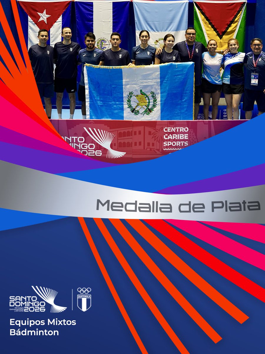 COGuatemalteco's tweet photo. 🥈 ¡Plata para Guatemala! 🇬🇹

Felicidades al equipo mixto de bádminton por una gran actuación que los llevó a conquistar la medalla de plata. 
Un premio al esfuerzo y al buen desempeño que demostraron durante toda la competencia. ¡Buen trabajo! 💙🇬🇹

#GuatemalaEnSantoDomingo2026 https://t.co/DpZOm3gIMj